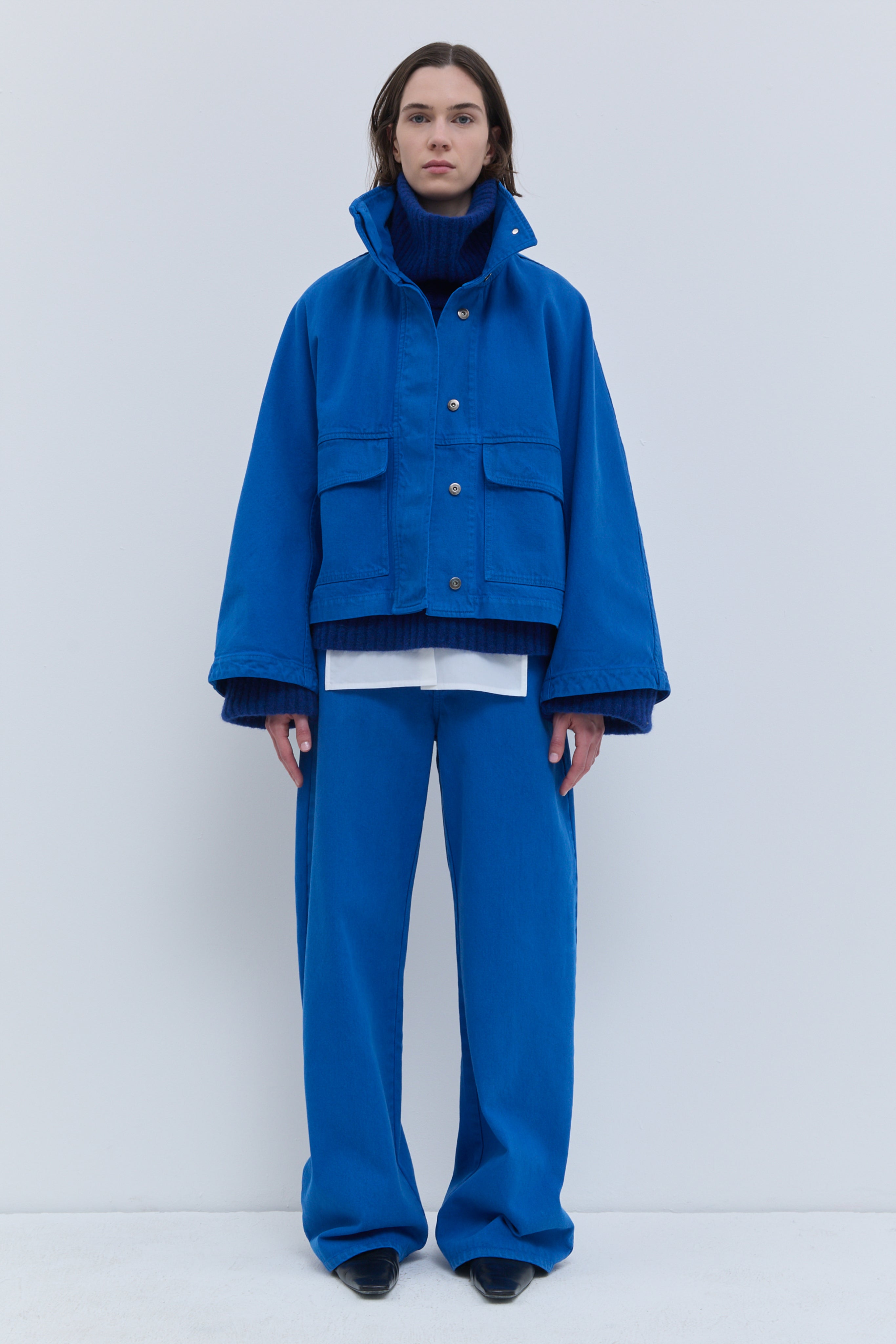 Jabala denim jacket in Klein blue with standing collar