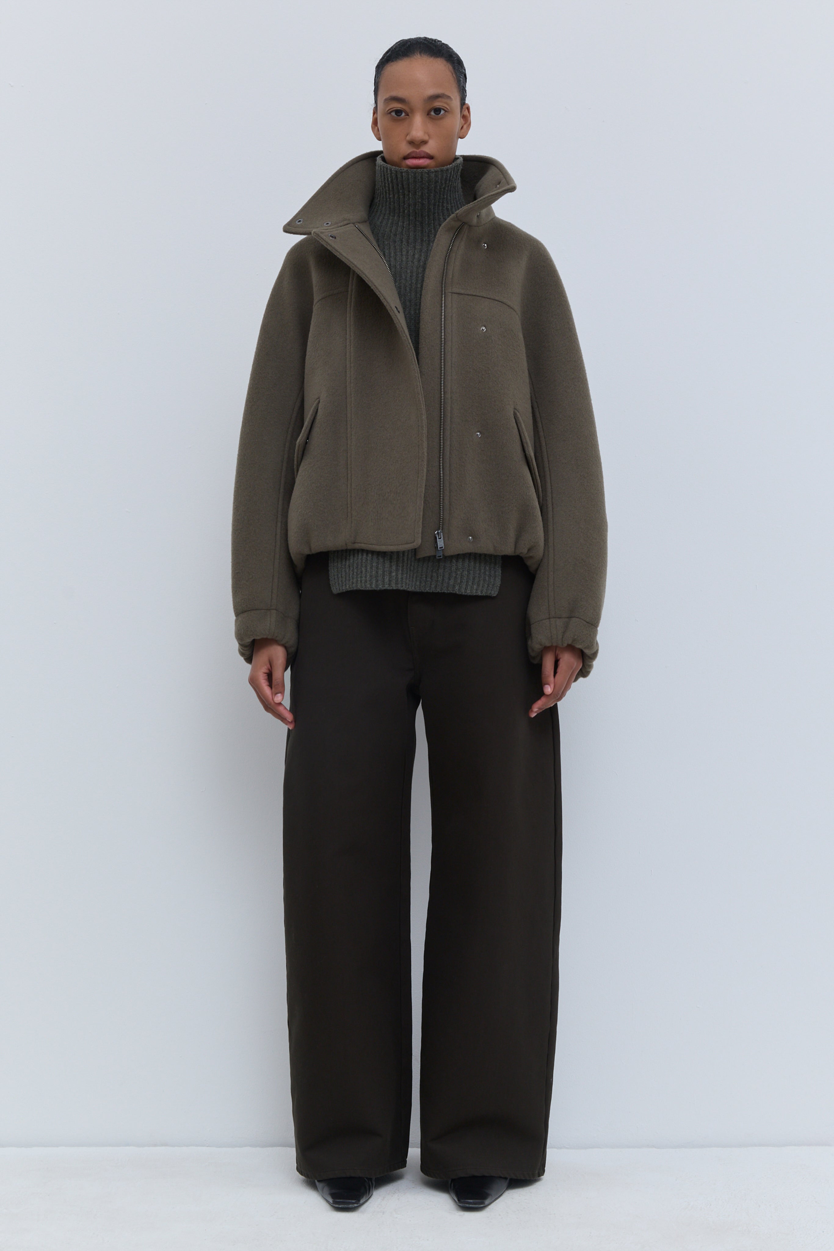 Christian Wijnants Japuto wool bomber jacket in Laurel with high collar and relaxed fit