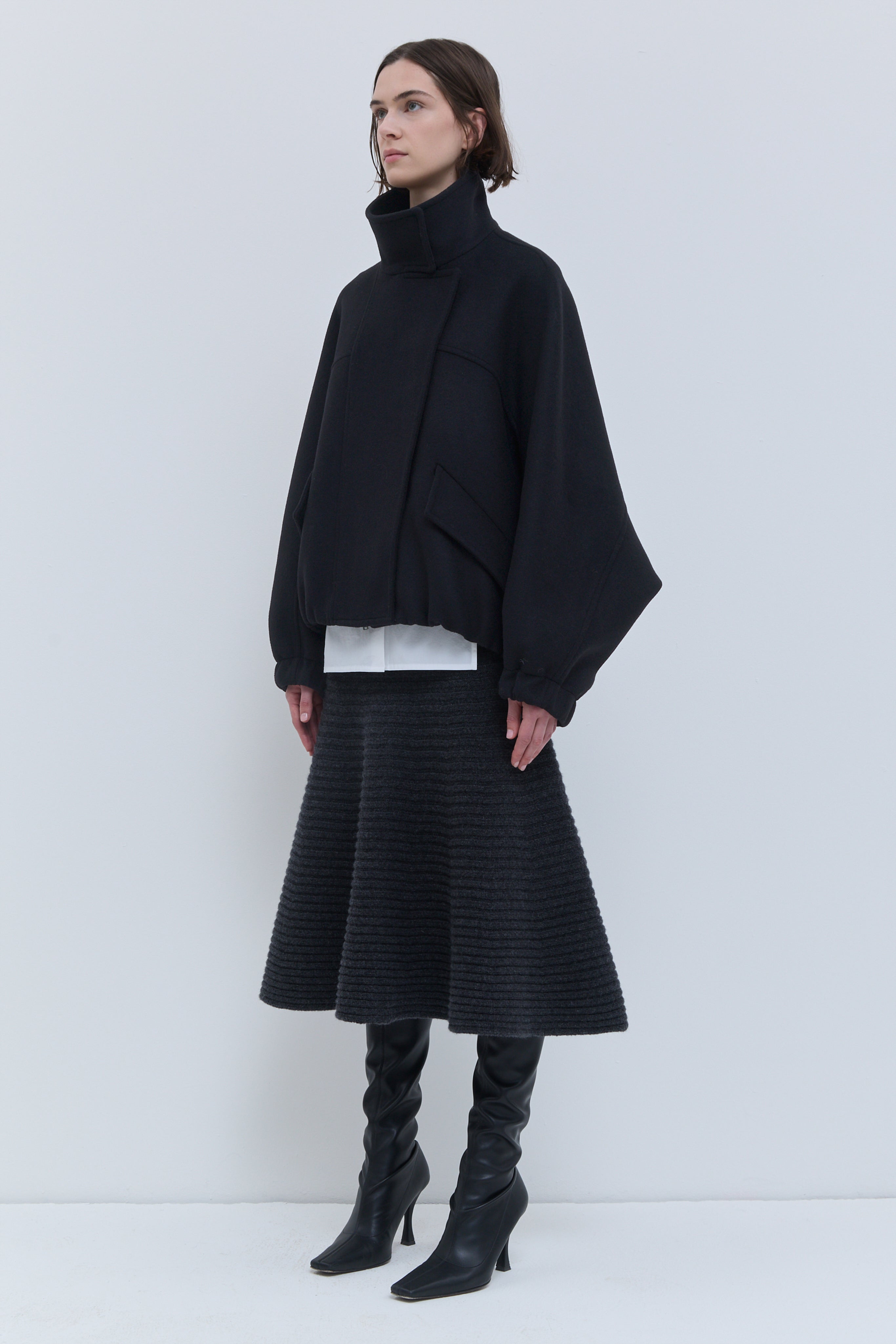 Christian Wijnants Japuto black wool bomber jacket with high stand collar and relaxed fit