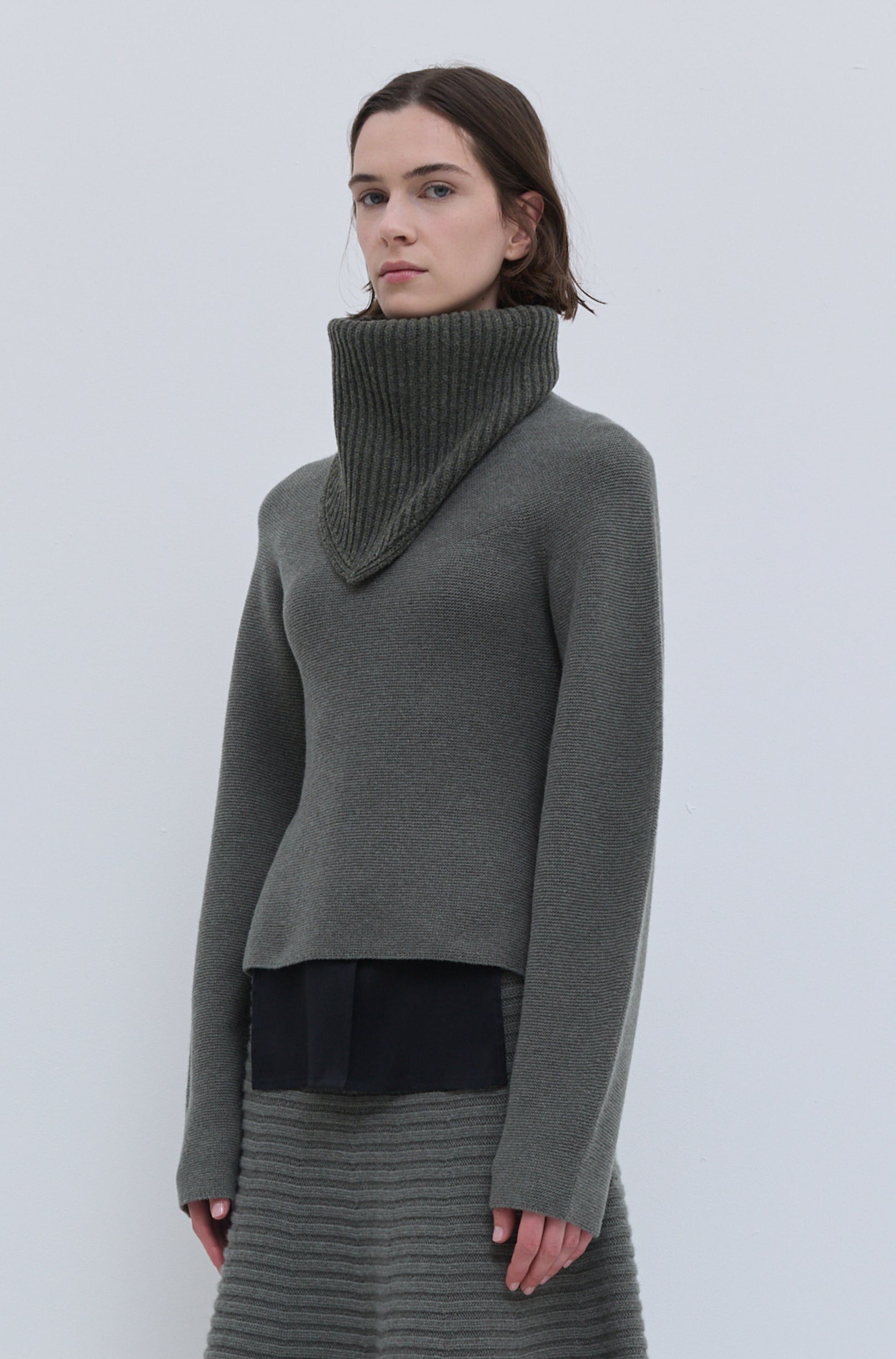 Christian Wijnants Kapri forest melange knitted rib hat scarf