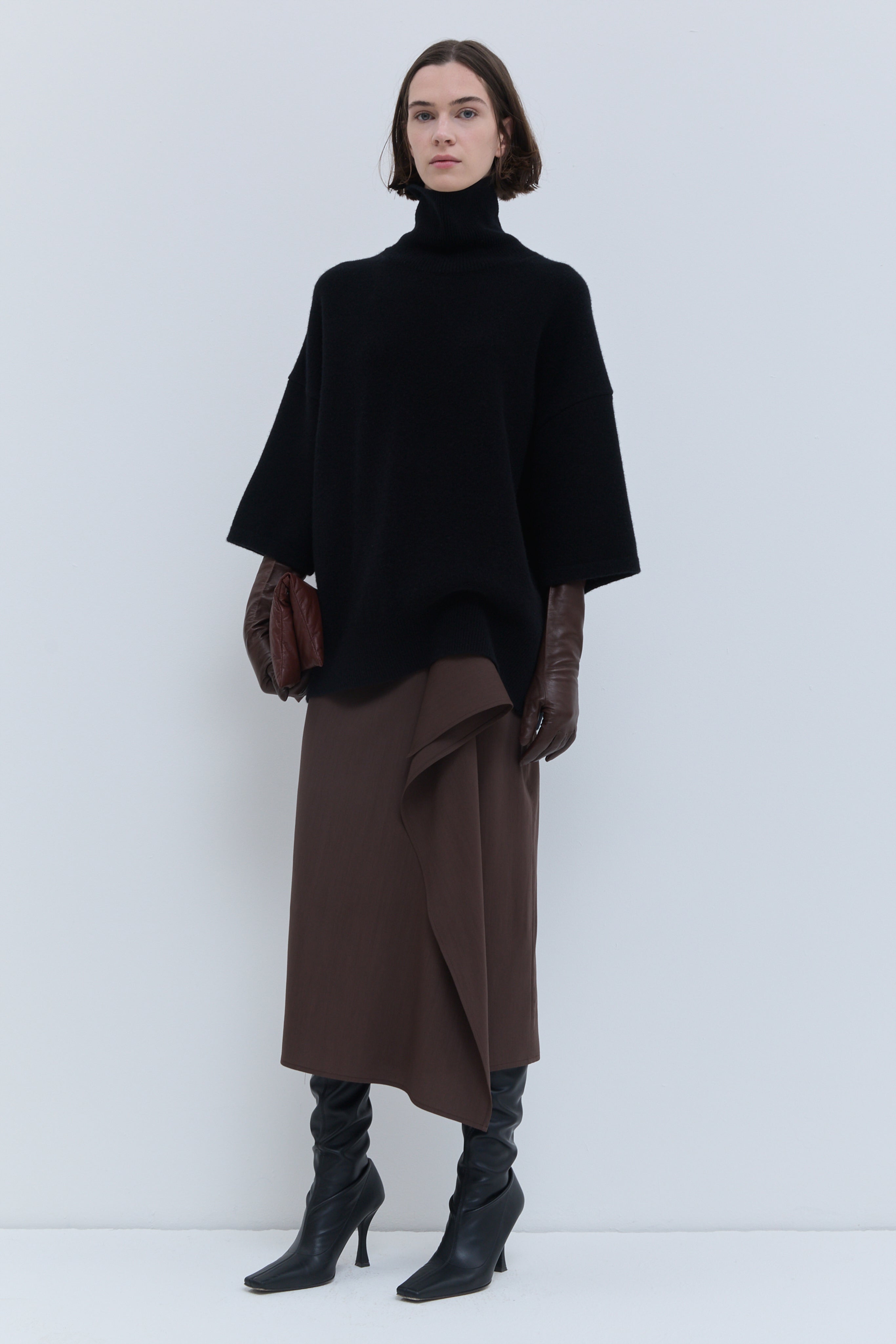 Koyo black oversized short-sleeve turtleneck knit top