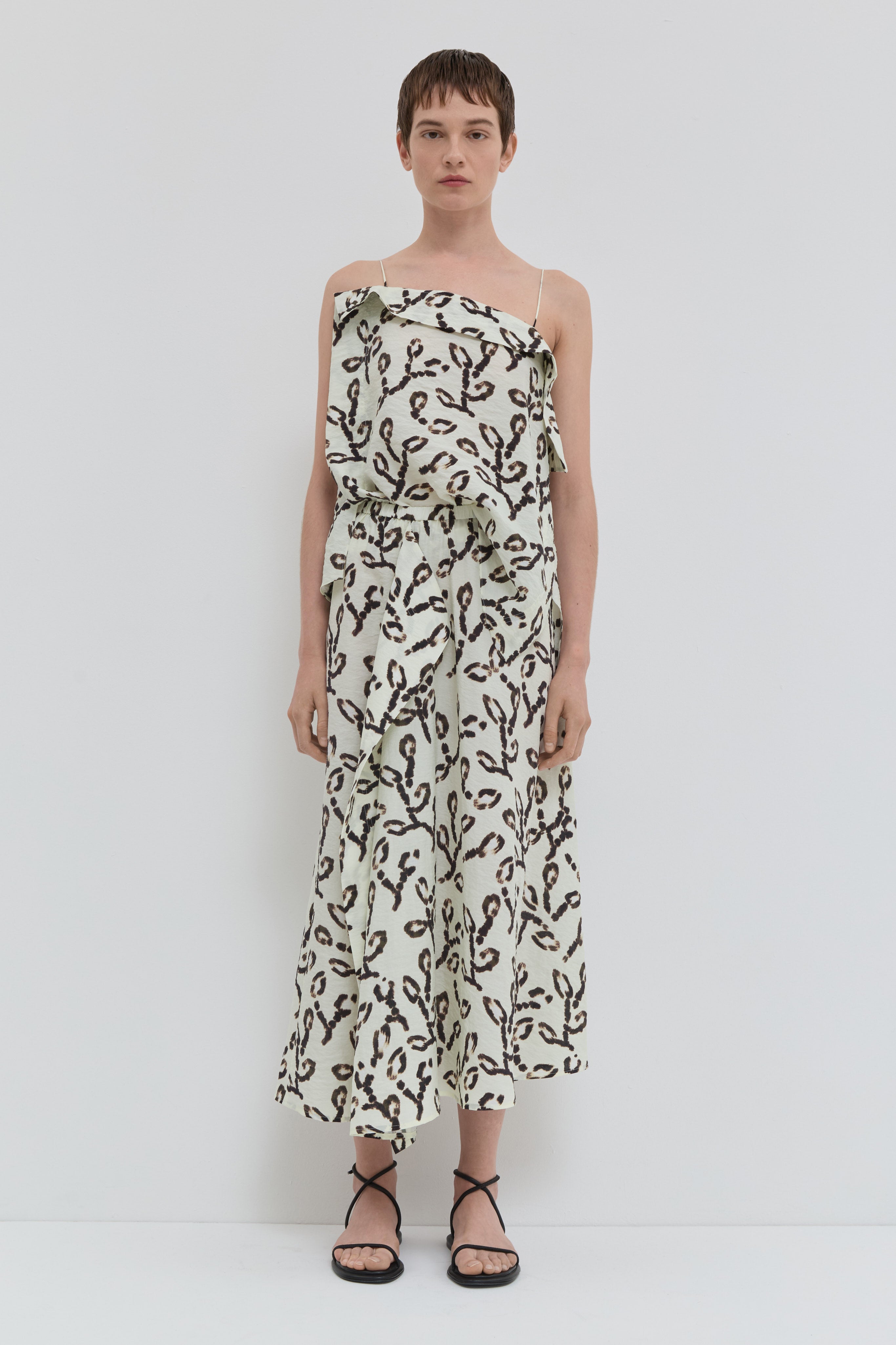 Wheat magnolia printed draped skirt in rayon with elastic waistband front view