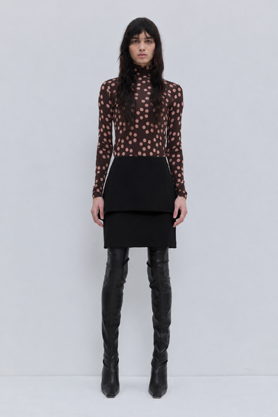 Black double-layer mini skirt in woven fabric.