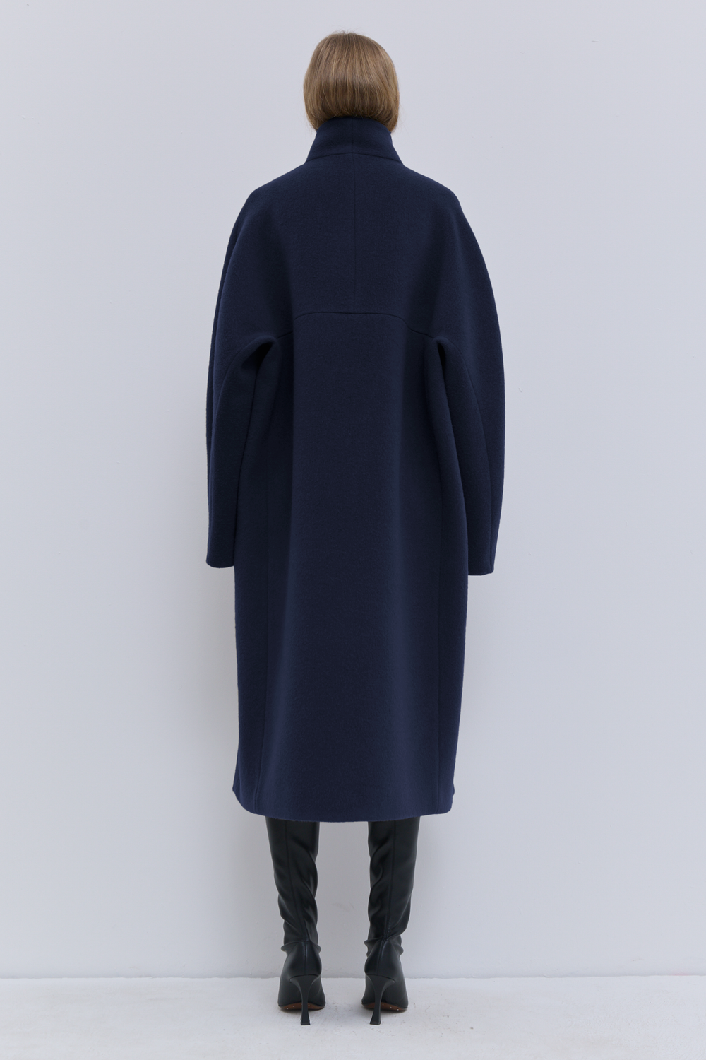 Caparis dark navy wool coat with soft shawl collar