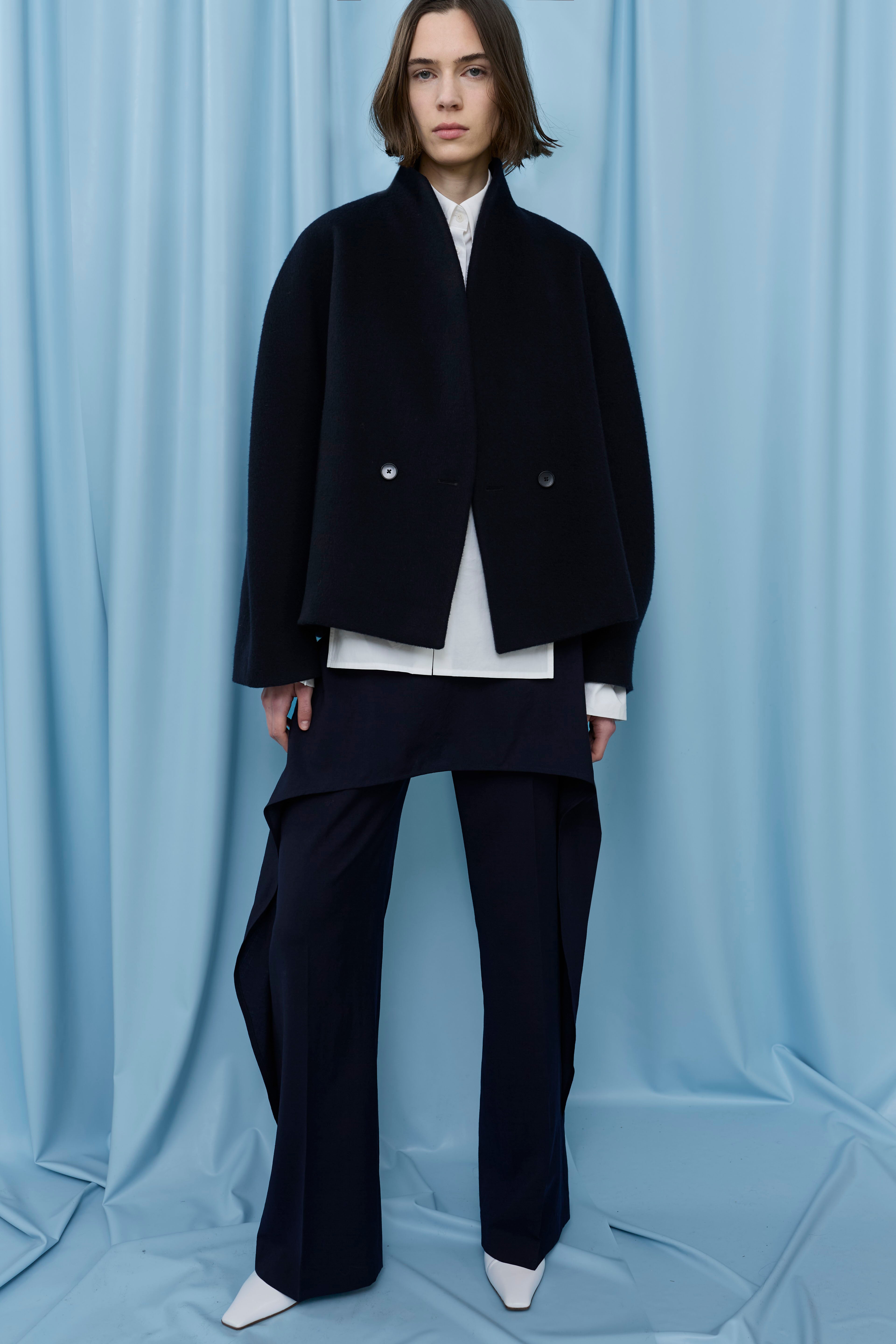 Christian Wijnants Javin short wool jacket in dark navy virgin wool
