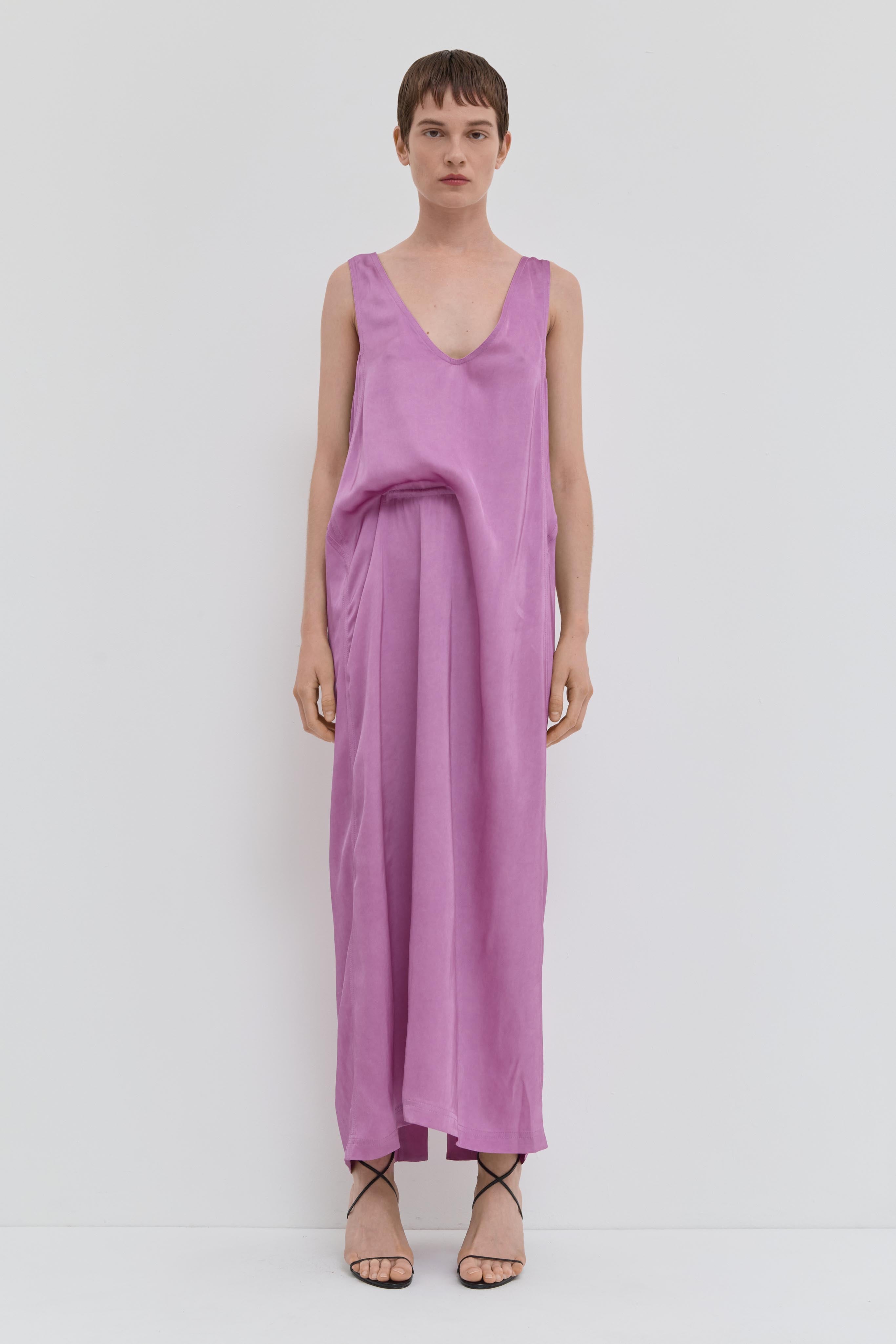 Rosa V-neck maxi dress with draped waist detail and fluid silhouette