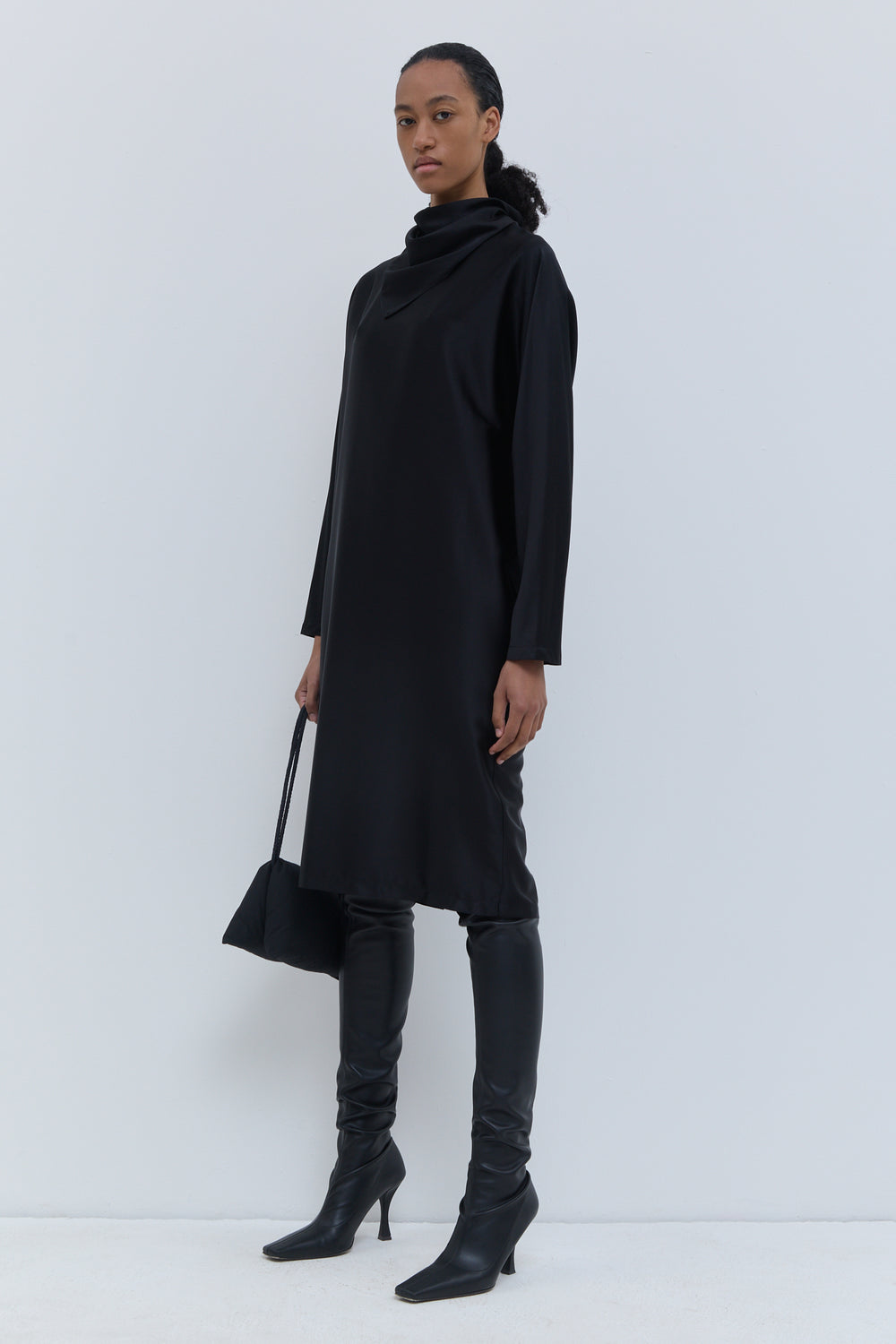 Christian Wijnants black relaxed fit dress with long sleeves and removable scarf