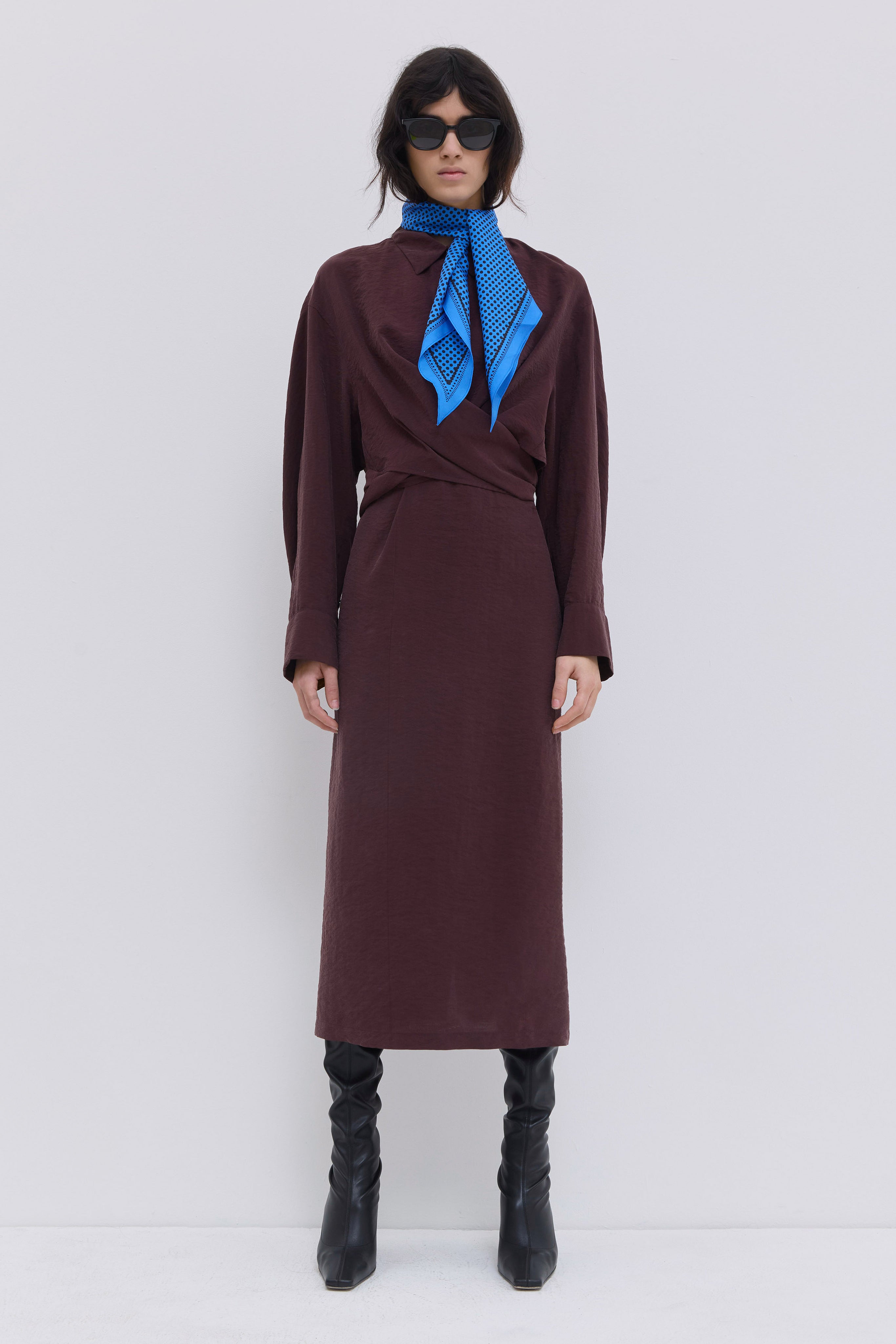 Luxury shirt dress with wrap-effect waist and side pockets
