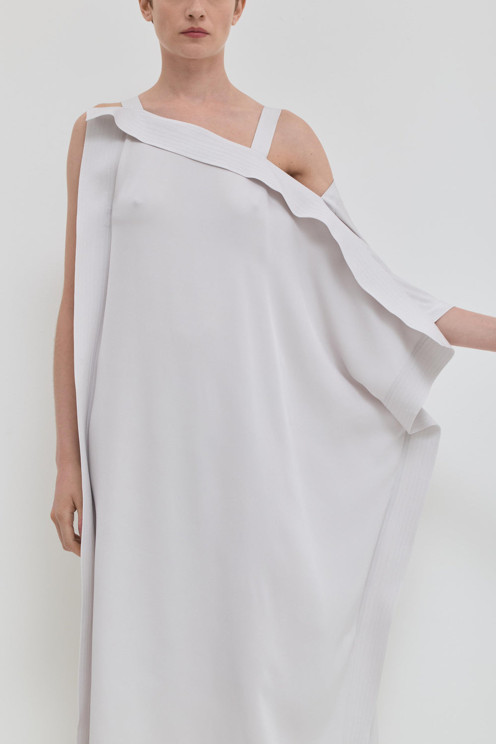 Smoke asymmetrical maxi dress in viscose with open shoulder detail zoom