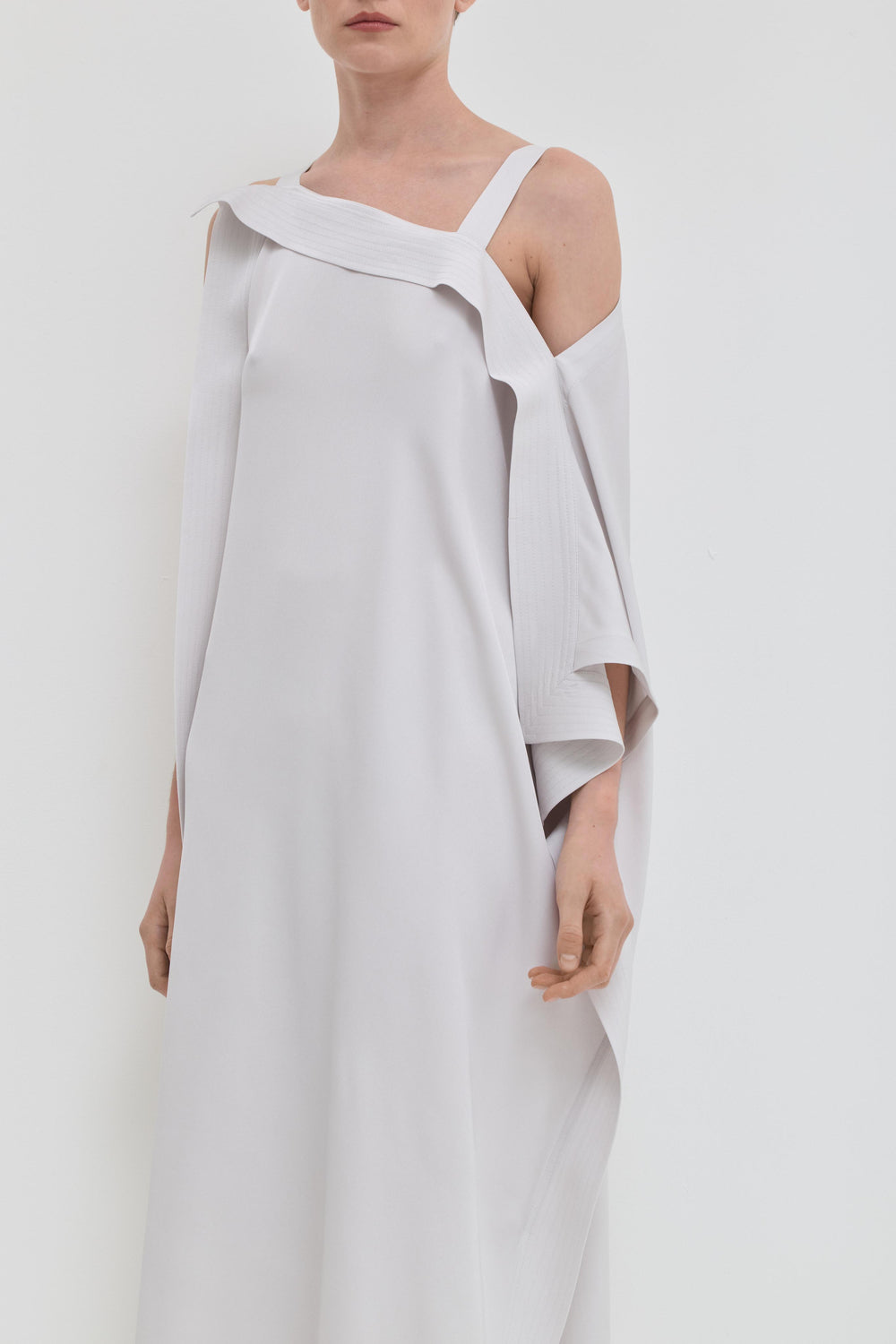 Smoke asymmetrical maxi dress in viscose with open shoulder detail zoom