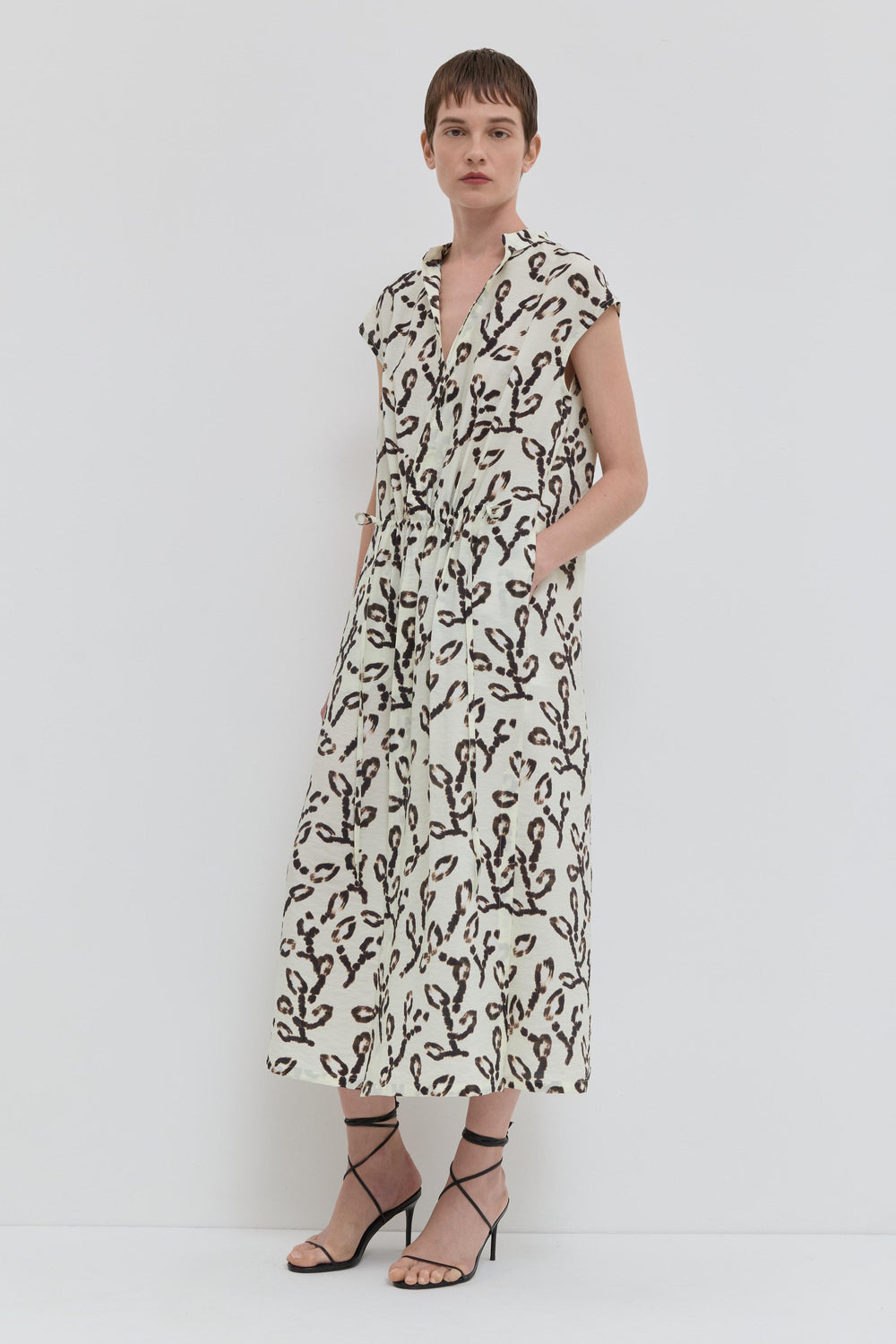 Doryas shirt dress in Wheat Magnolia print with adjustable waist belt 