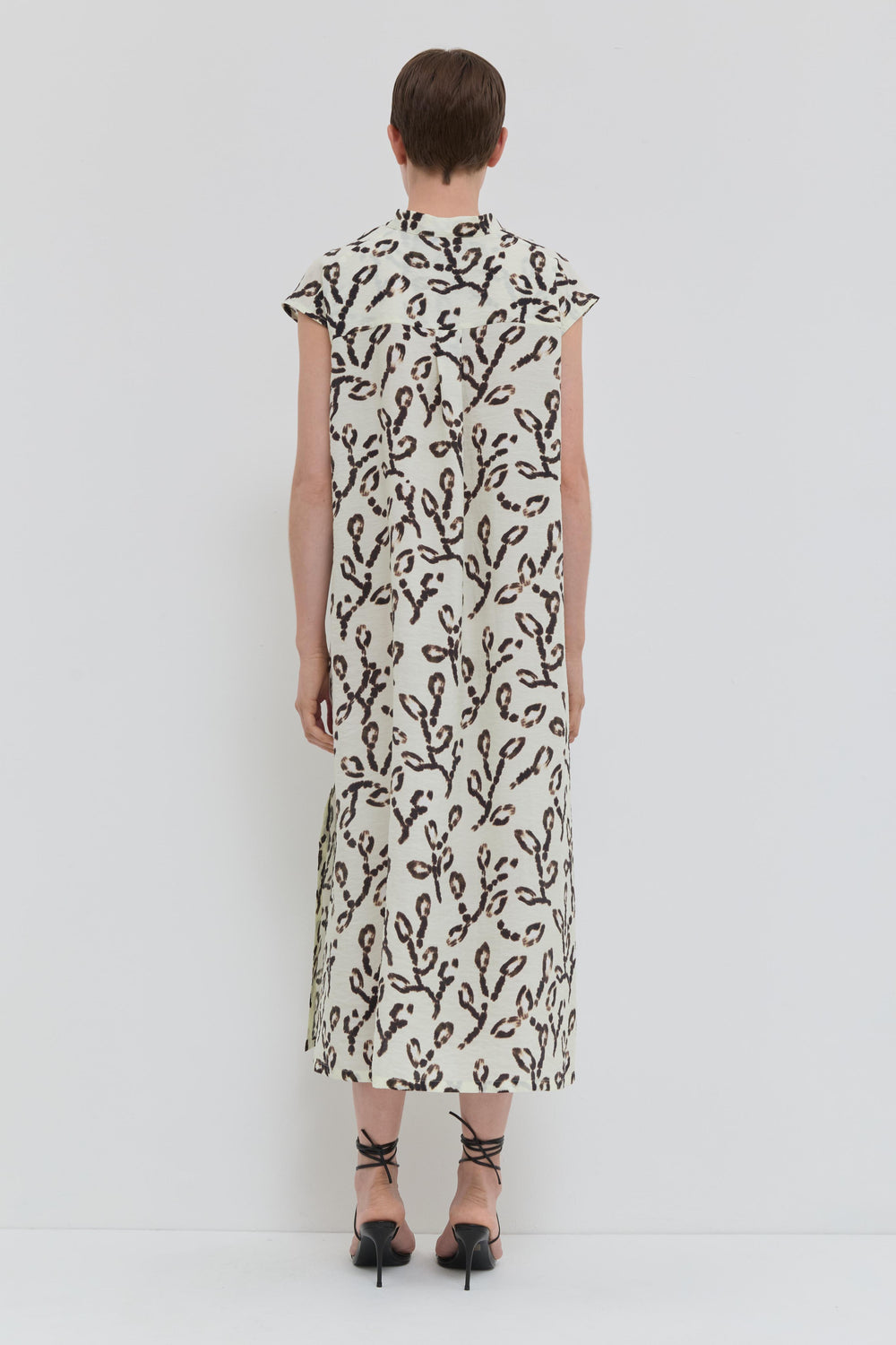 Doryas shirt dress in Wheat Magnolia print with adjustable waist belt back view