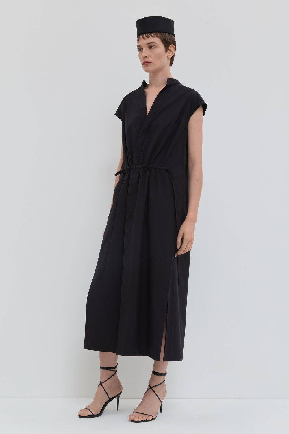 Doryas black cotton shirt dress with adjustable waist belt side view