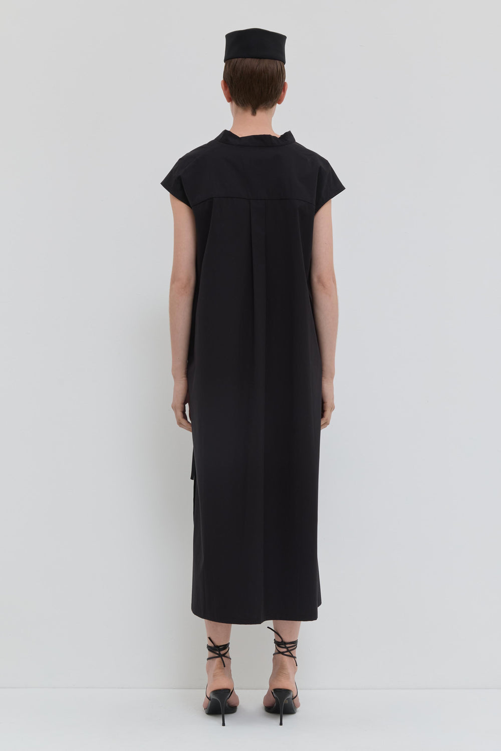 Doryas black cotton shirt dress with adjustable waist belt back view