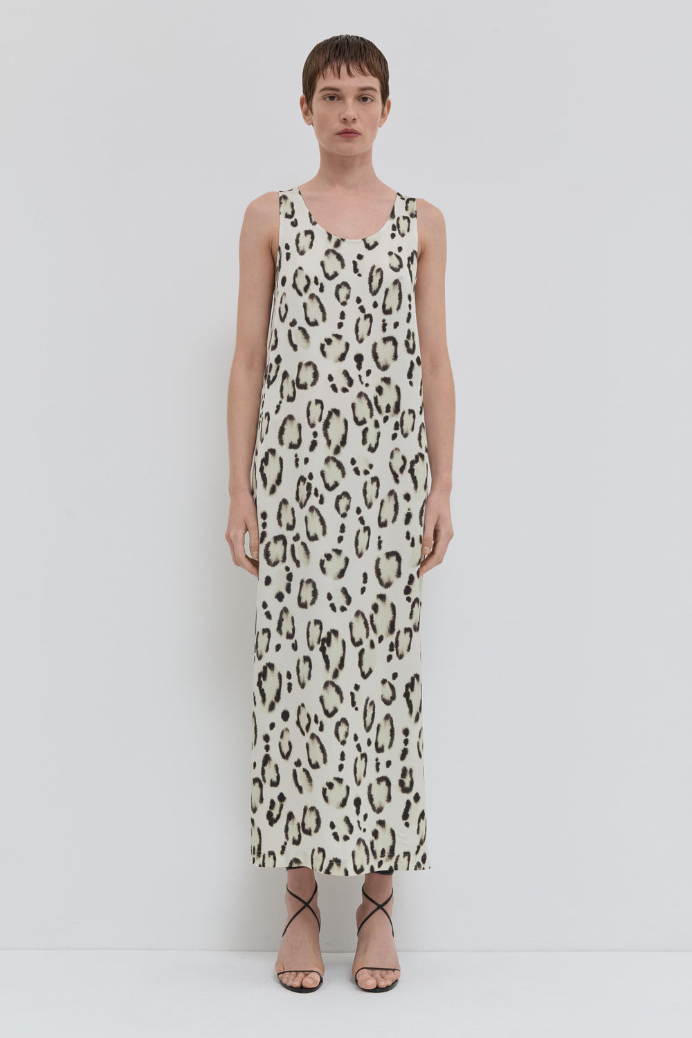 Smoke panthera printed tank dress with belt and long silhouette