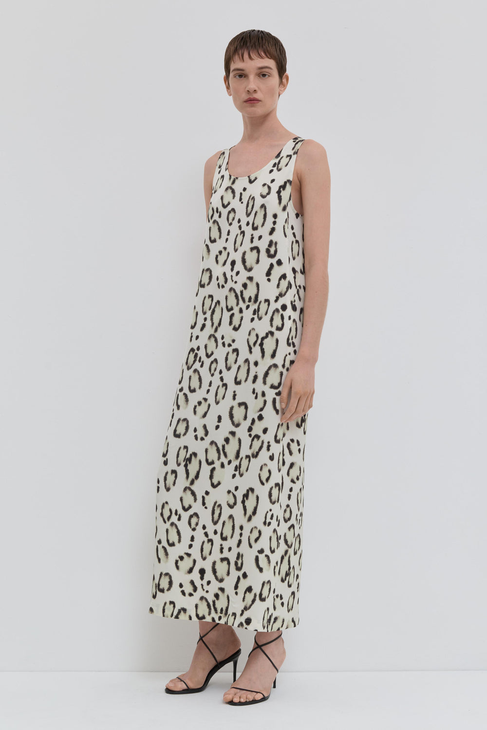 Smoke panthera printed tank dress with belt and long silhouette