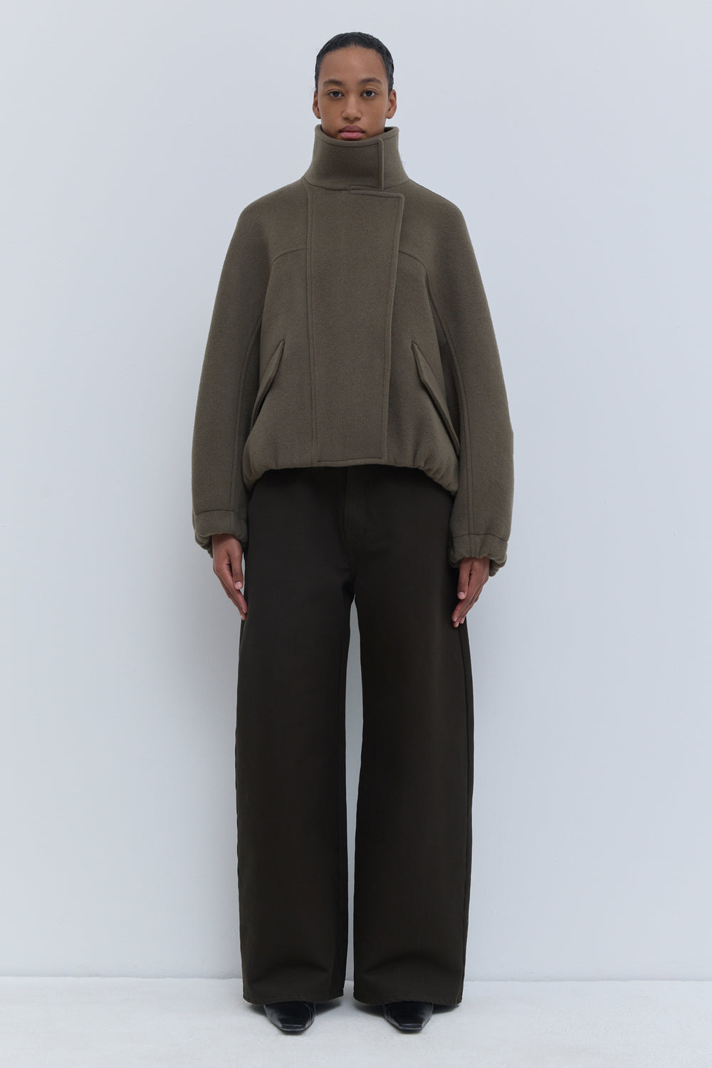 Christian Wijnants Laurel wool bomber jacket with high collar, front pockets and elasticated cuffs