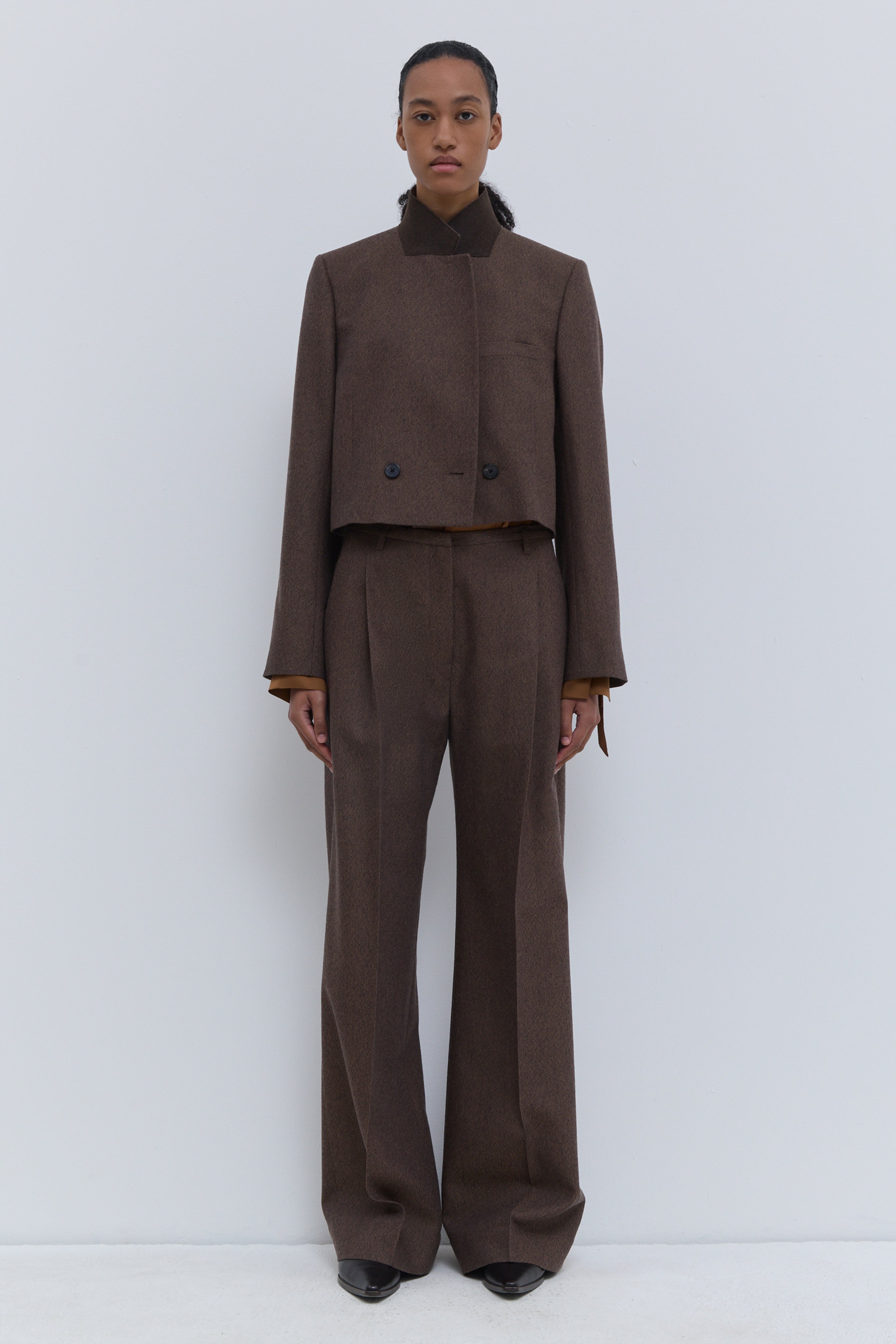 Christian Wijnants Javas cropped tailored jacket in Rust Tweed virgin wool