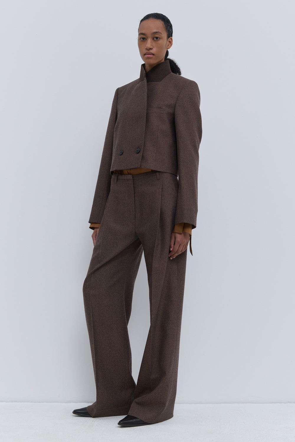 Christian Wijnants Javas cropped jacket in 100% virgin wool Rust Tweed