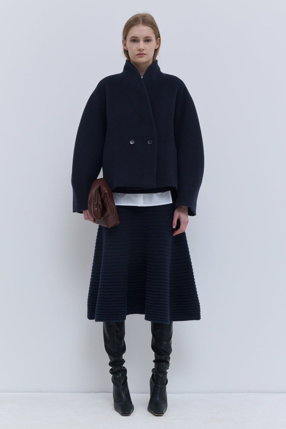 Christian Wijnants Javin dark navy short jacket with shawl collar
