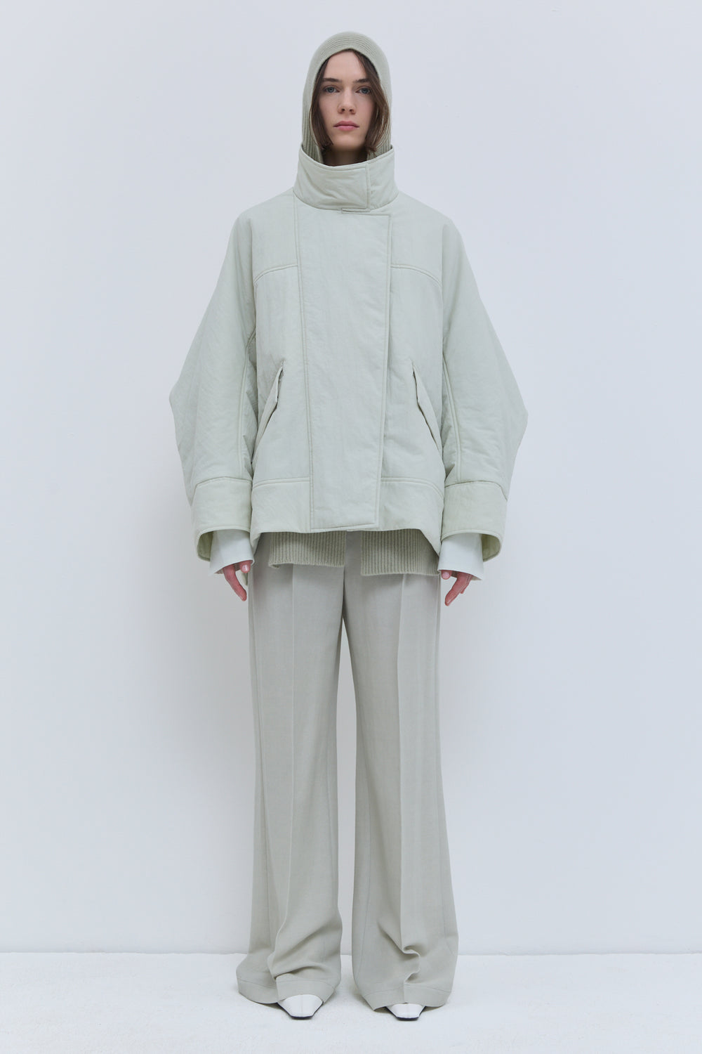 Cement oversized padded jacket with high stand collar