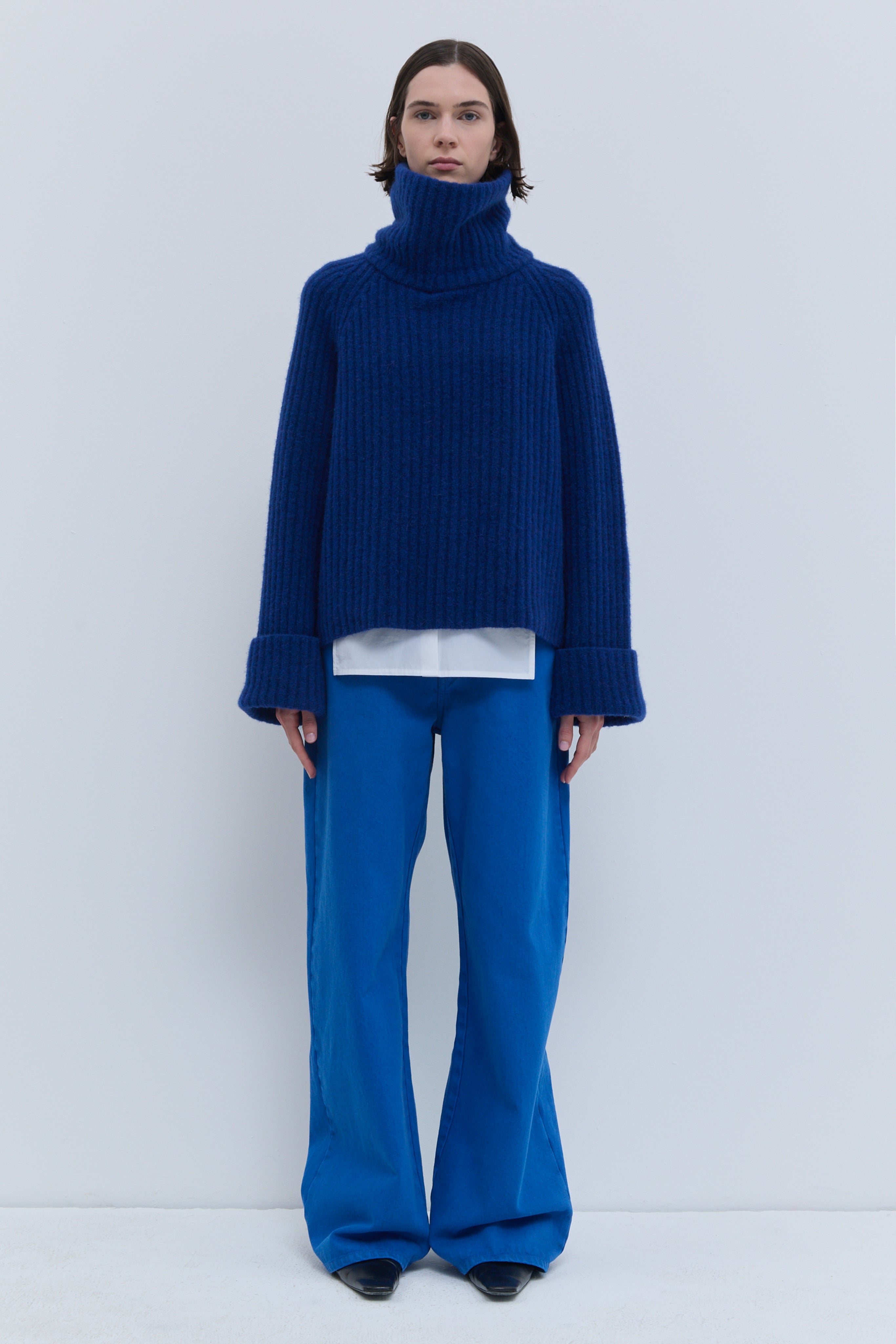 Christian Wijnants Kalda deep blue chunky rib sweater with high collar