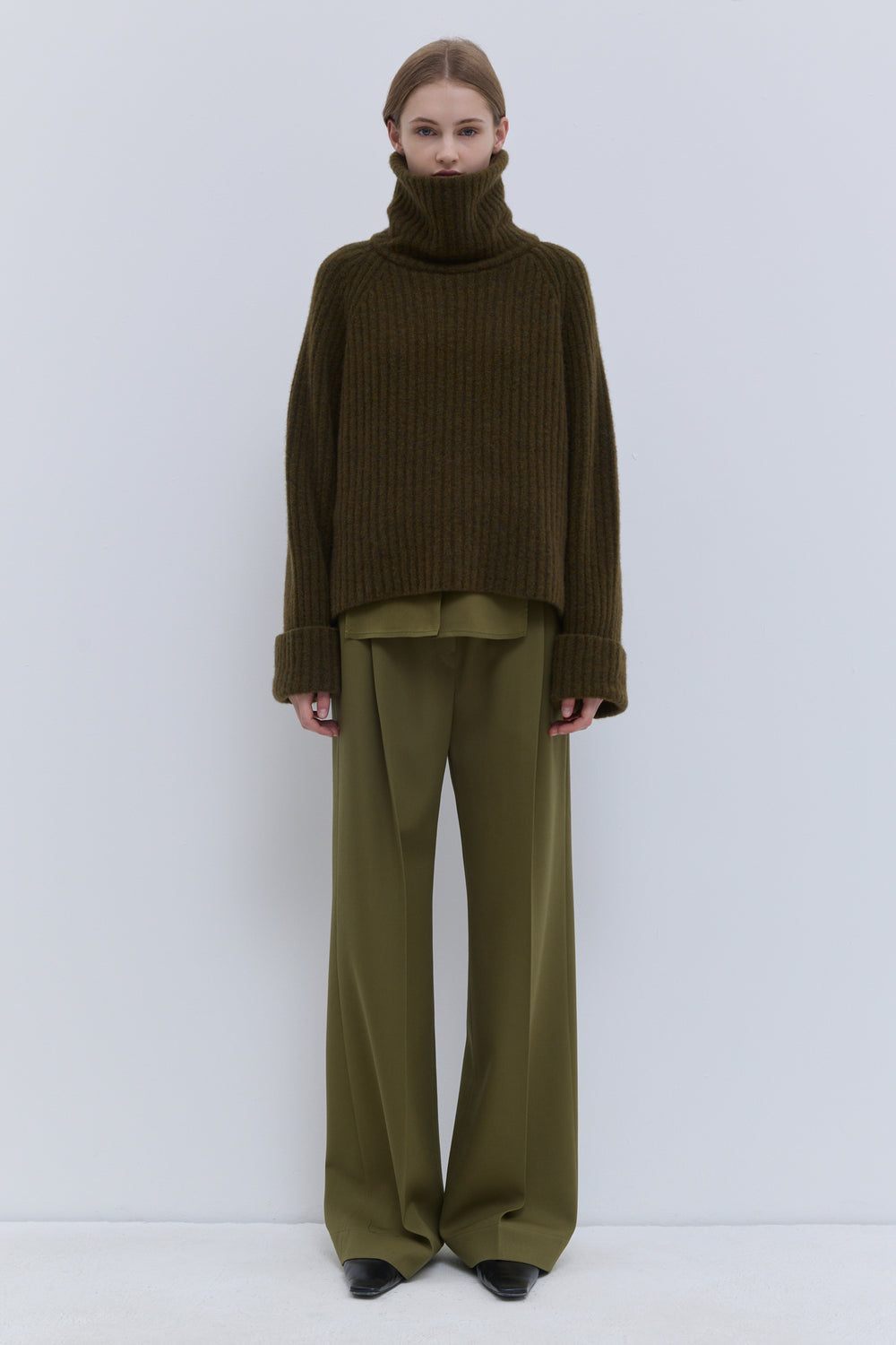 Kalda military wool and alpaca sweater with oversized collar