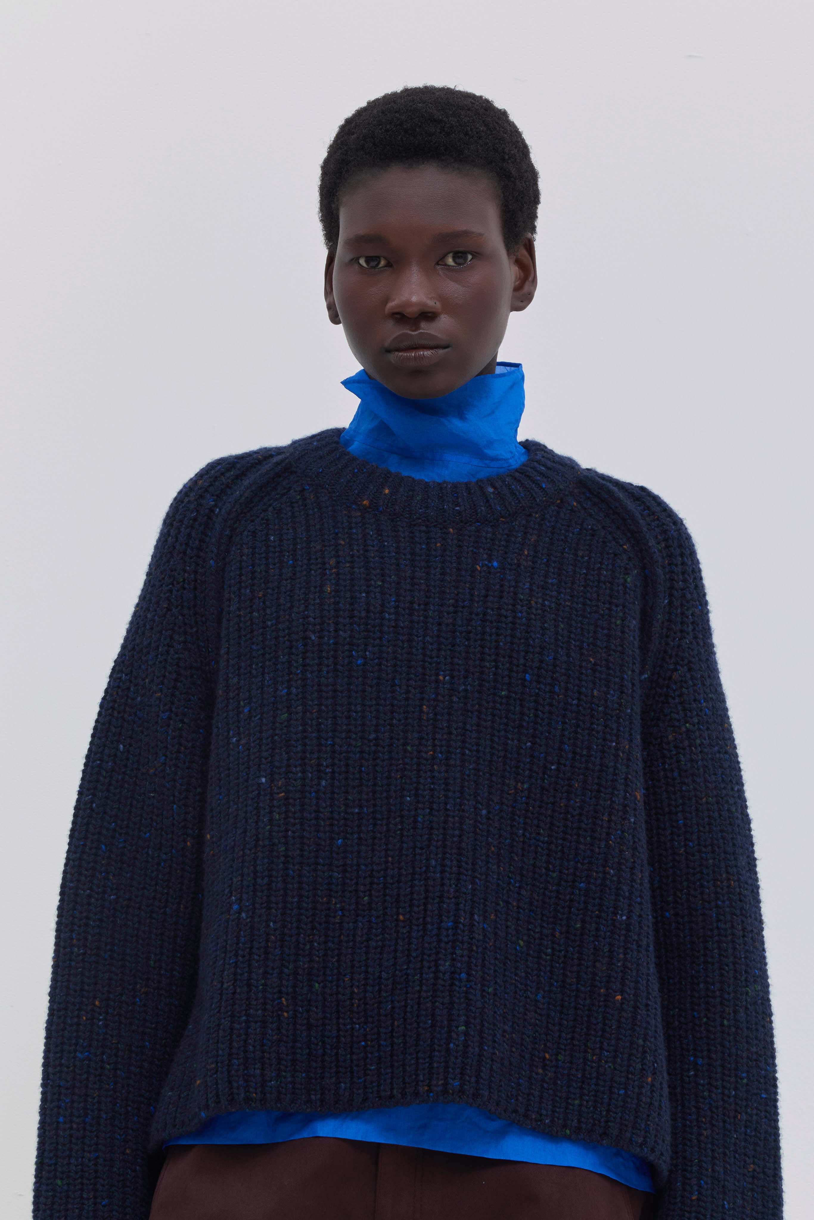 Chunky ribbed crewneck sweater in an Italian cashmere blend with a relaxed fit.