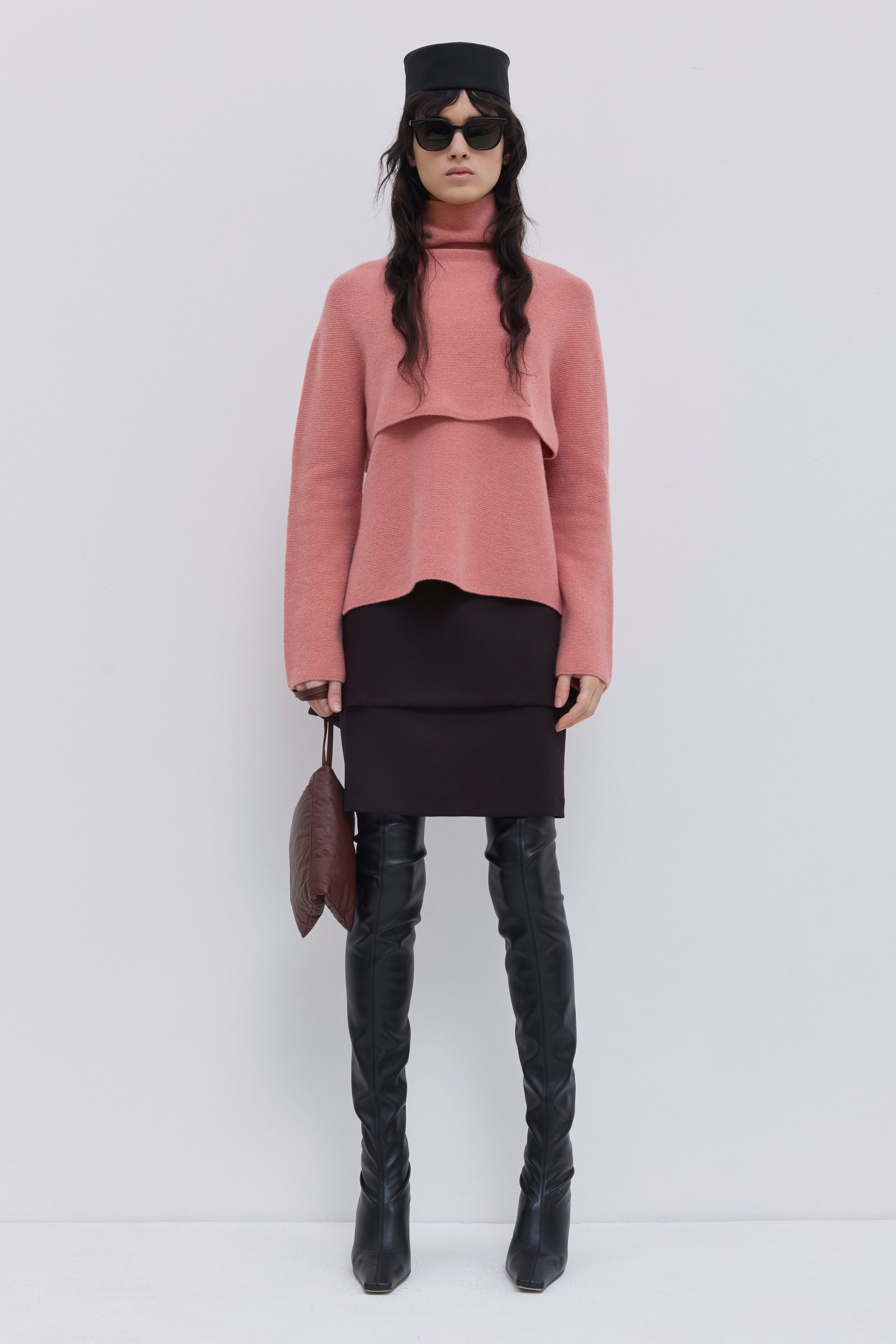 Women’s coral knit sweater in super fine wool with turtleneck