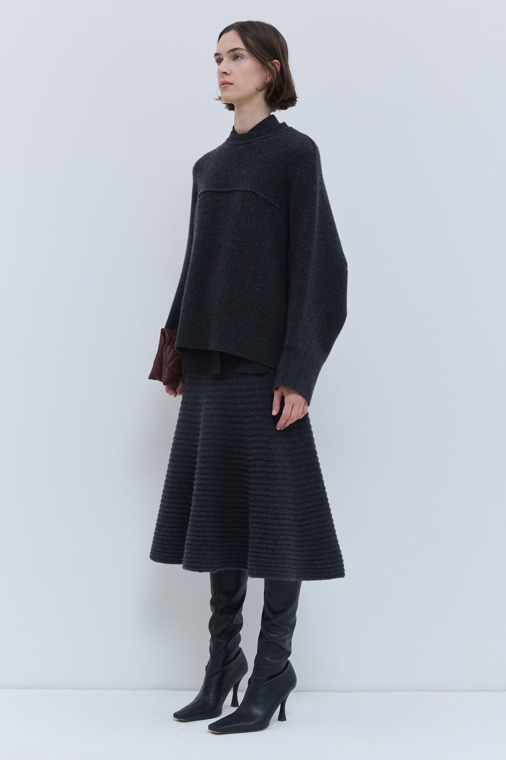 Kikki charcoal sweater with horizontal seam by Christian Wijnants