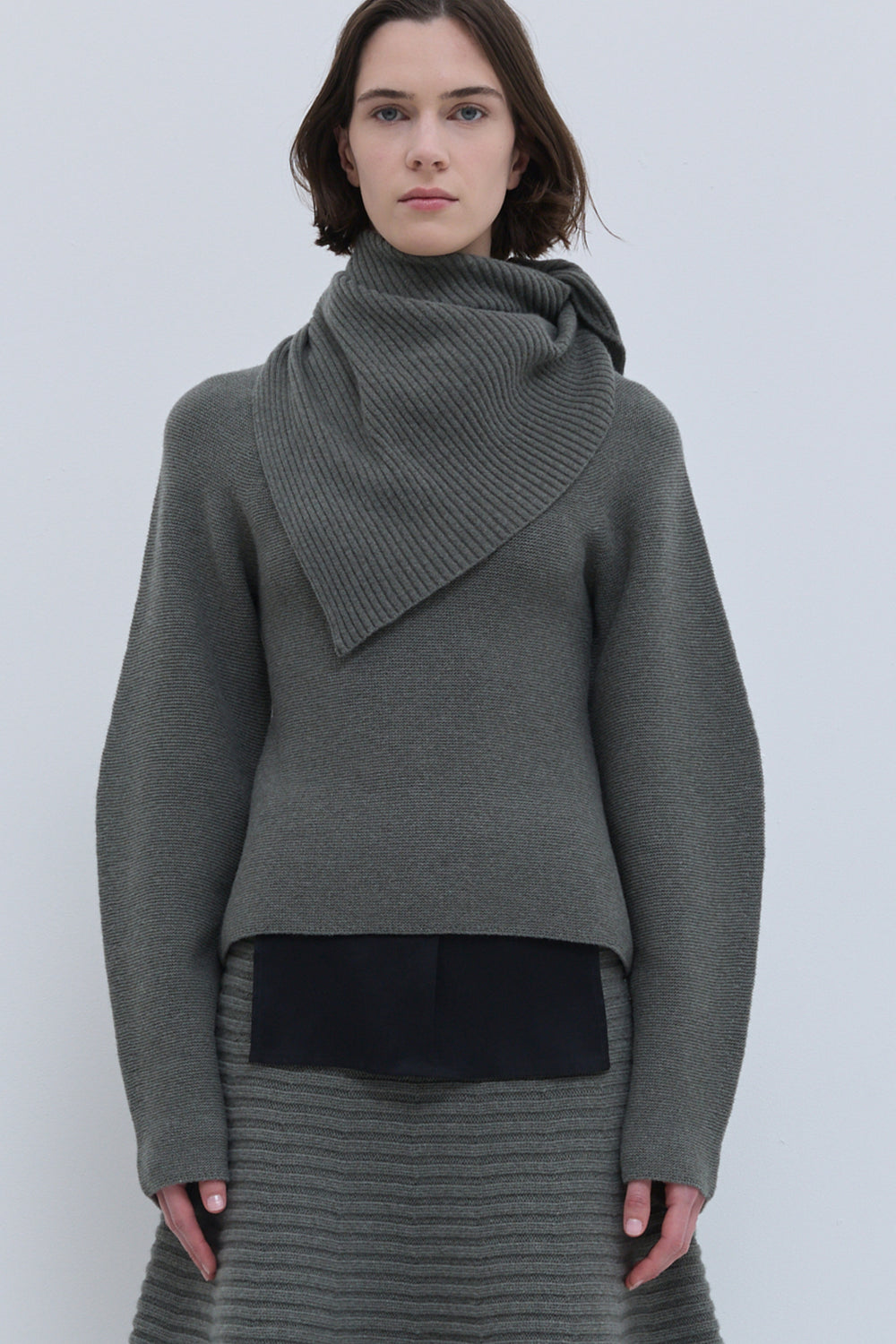 Kiko laurel melange ribbed scarf worn as a hat
