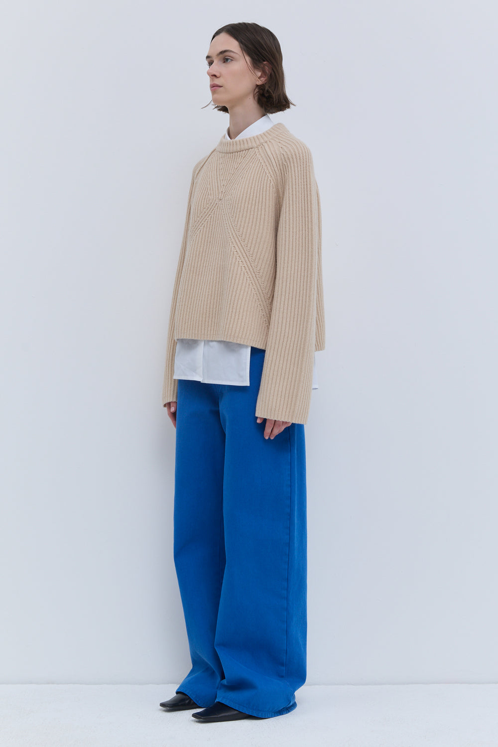 Powder knit sweater with signature crossed rib detail