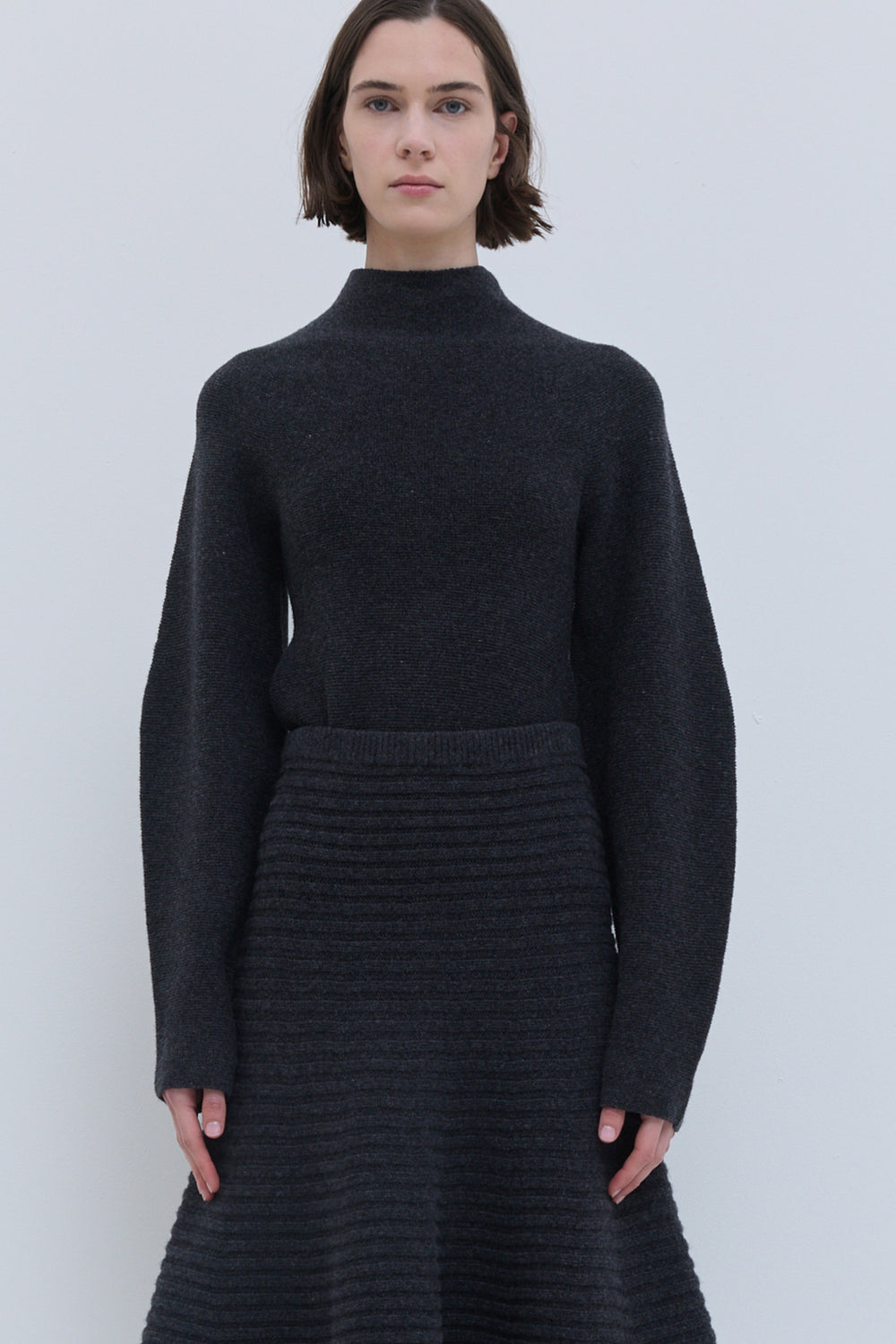 Kissira superfine wool knit skirt with high-rise waistband