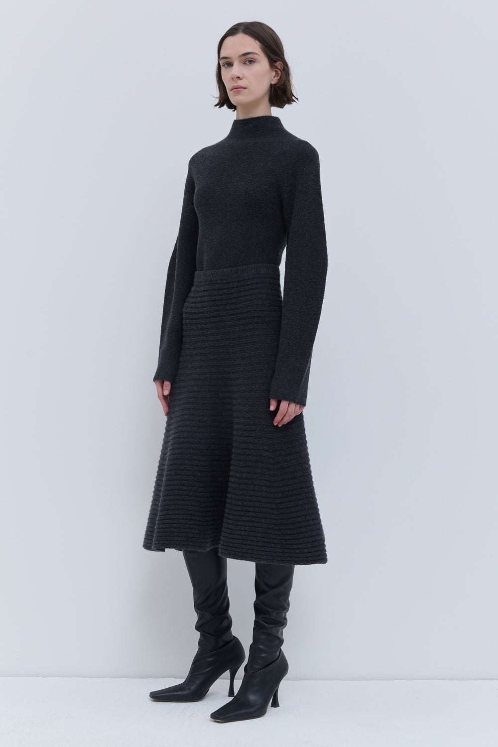 Christian Wijnants Kissira 3D ribbed knit skirt in charcoal