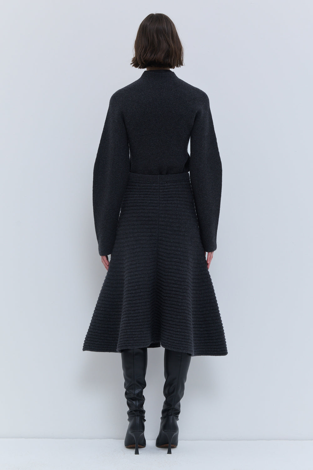 Christian Wijnants charcoal wool midi skirt with ribbed texture