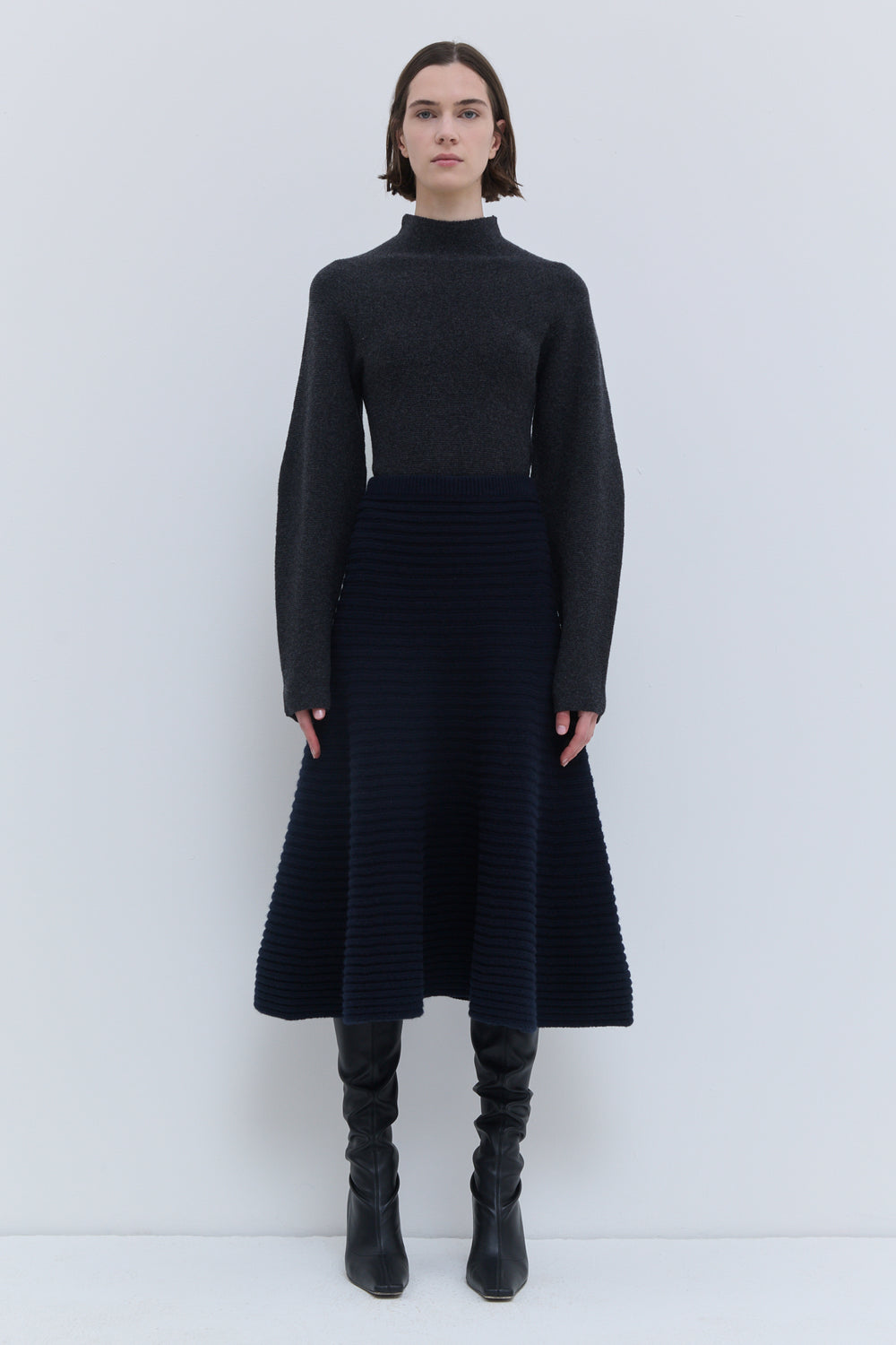 Christian Wijnants Kissira 3D ribbed knit skirt in dark marine