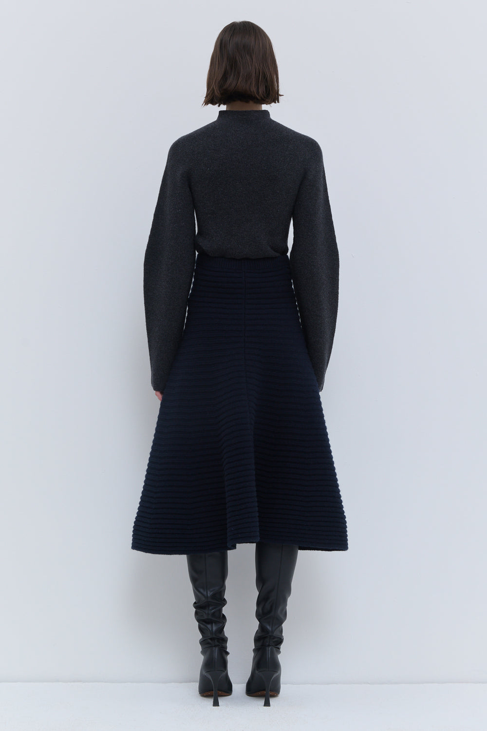 Christian Wijnants dark marine wool midi skirt with ribbed texture
