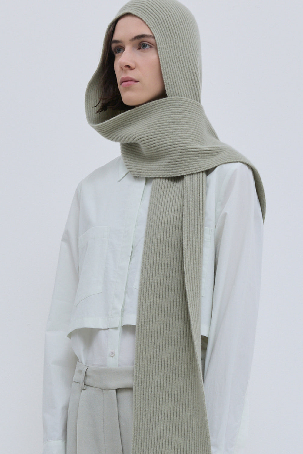 Christian Wijnants light sage wool hood scarf