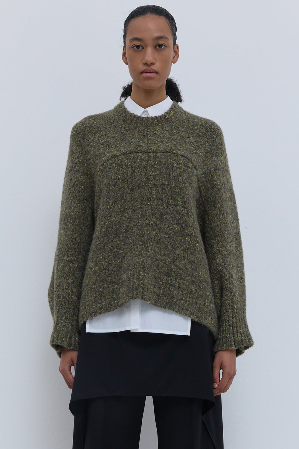 Korongo kaki melange winter sweater in hairy melange yarn