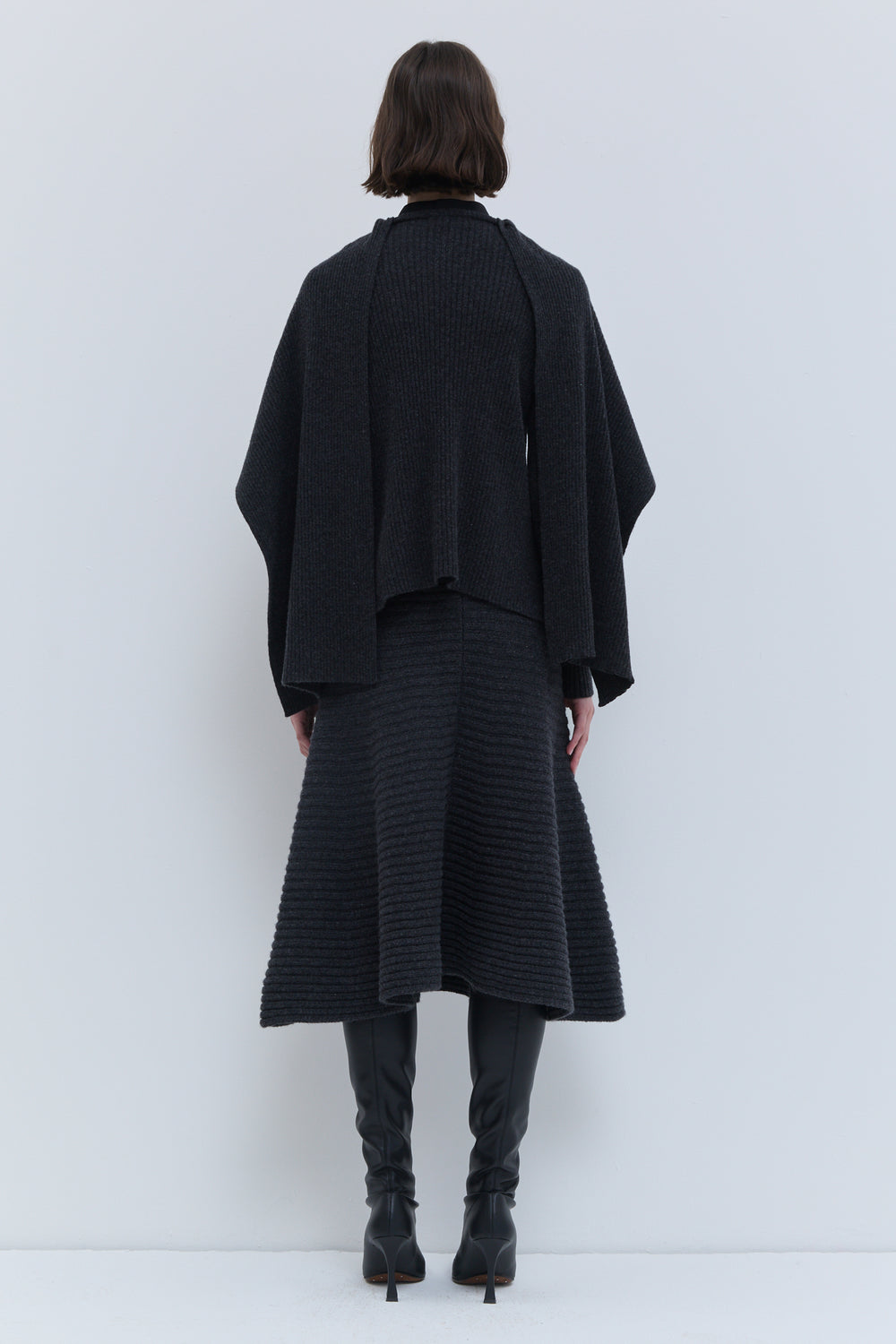 Christian Wijnants luxury ribbed knit top in charcoal