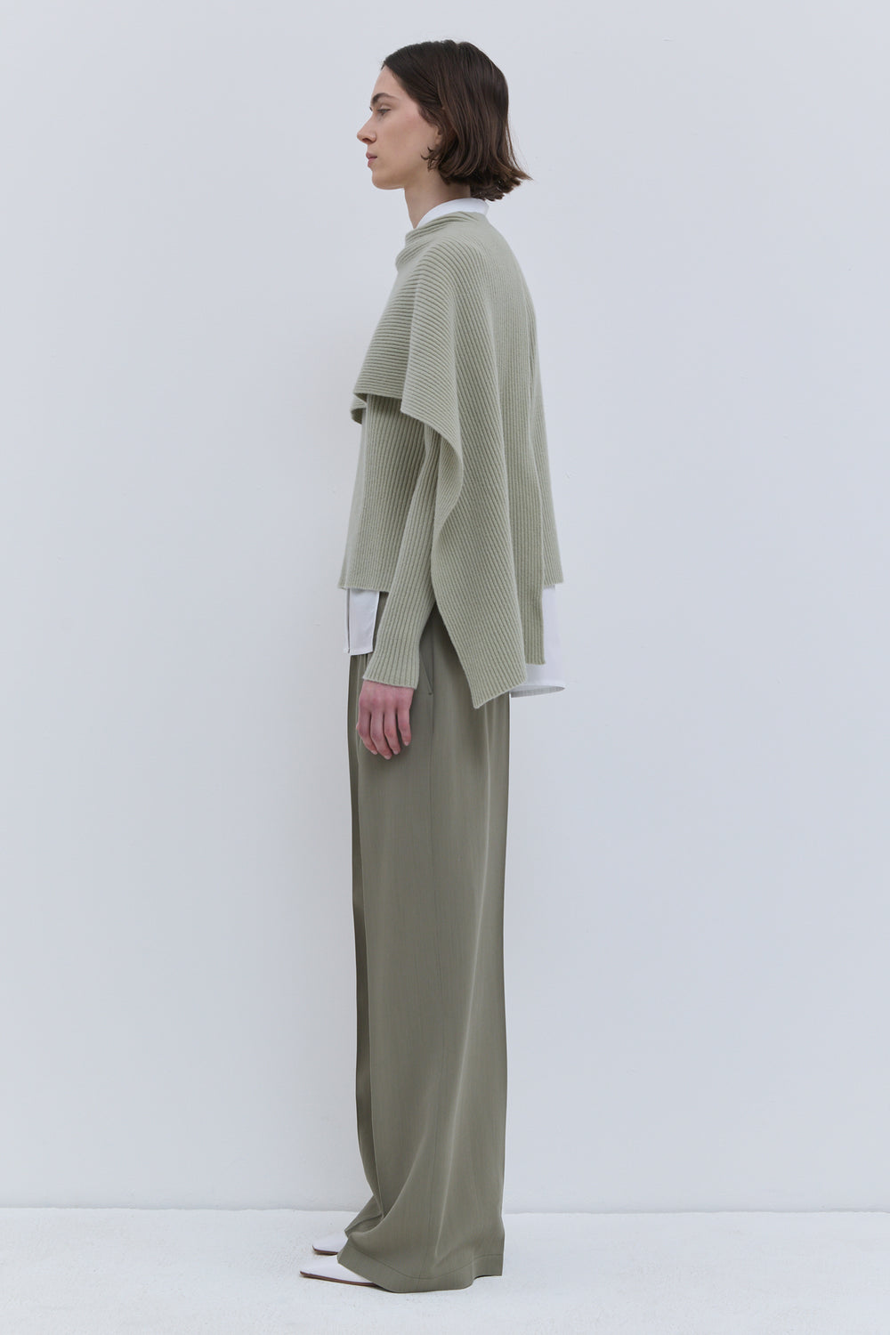 Light sage sweater with detachable scarf and relaxed fit