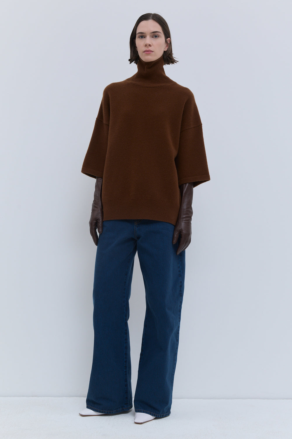 Luxury rust oversized turtleneck sweater with soft ribbed high neck Christian Wijnants