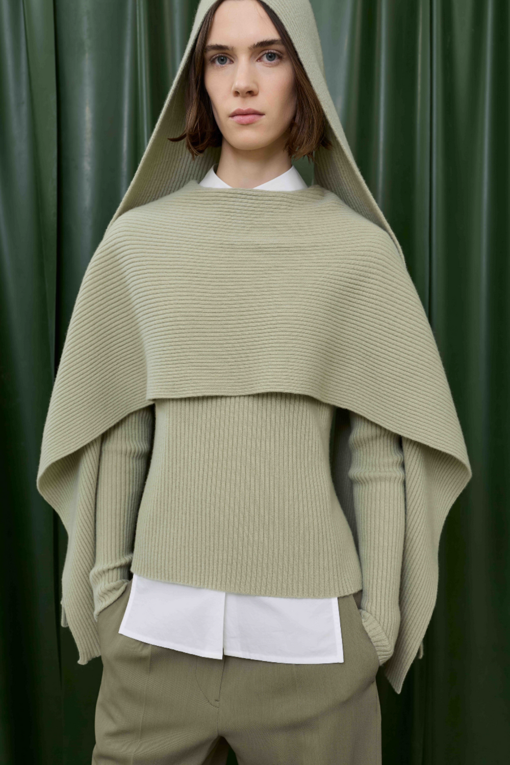 Kovira Ribbed Sweater with Detachable Scarf