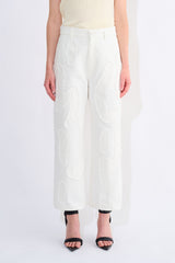 Pelanac Patchwork Cropped Denim Pants With Frayed Patchwork