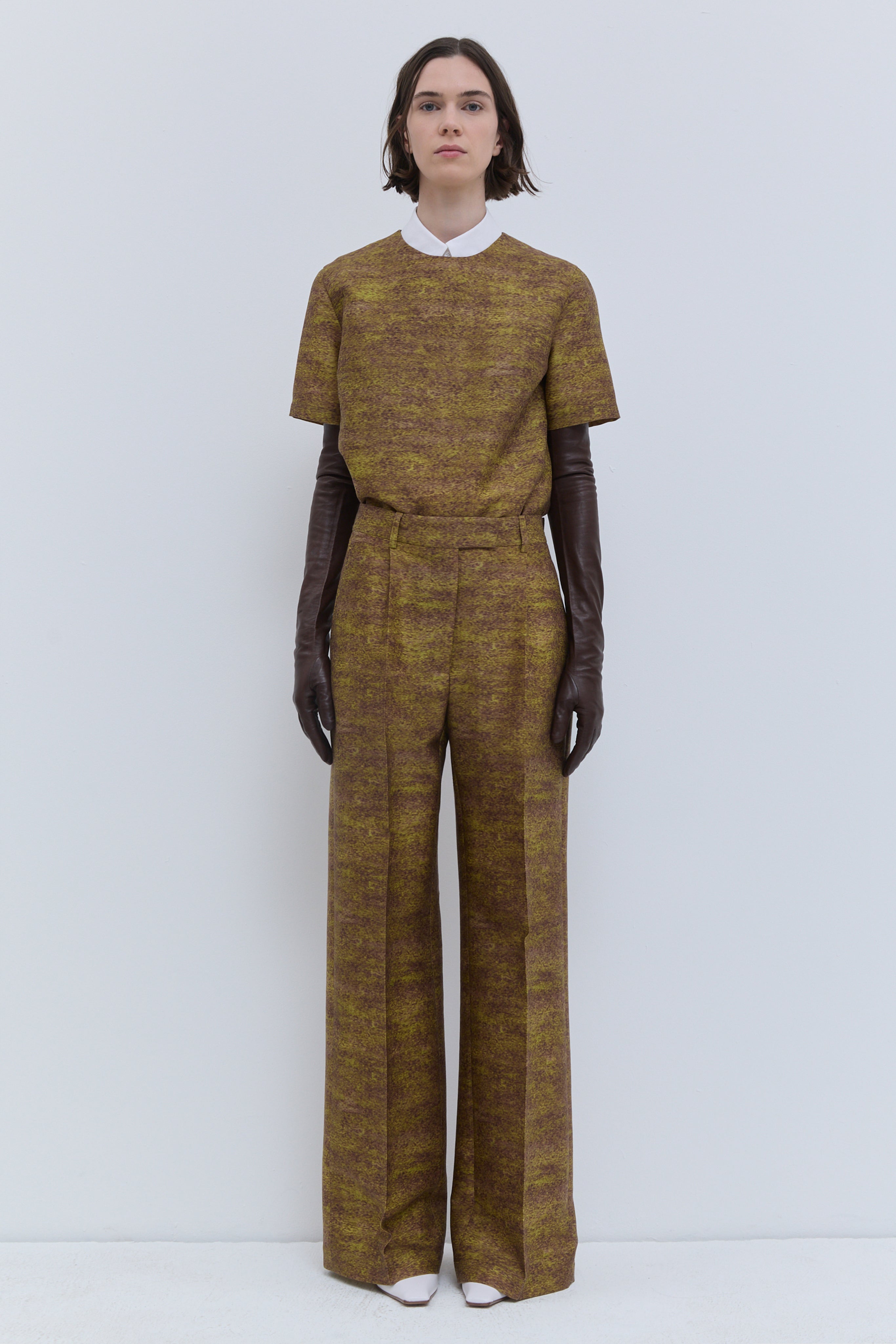 Christian Wijnants Gold Storm wool straight-leg trousers with tailored front crease, front view