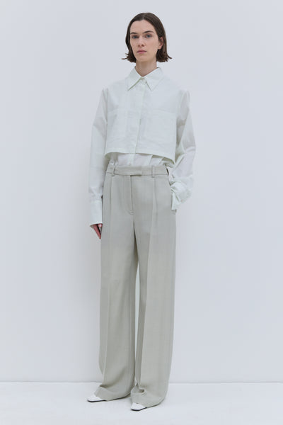 Pibar cement virgin wool straight-leg trousers