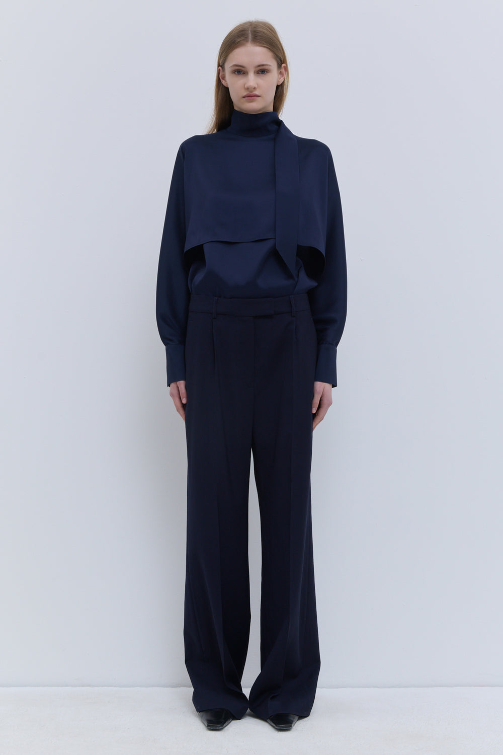 Christian Wijnants Dark Navy tailored wool trousers with wide straight-leg silhouette