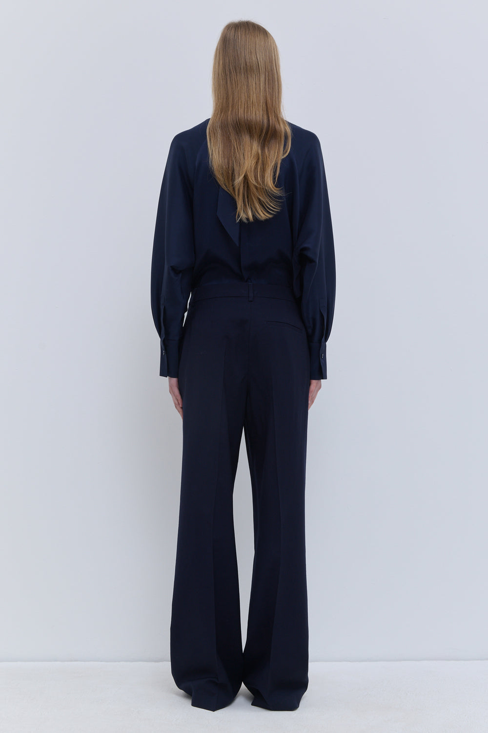 Christian Wijnants Dark Navy straight-leg wool trousers with clean tailored finish, back view