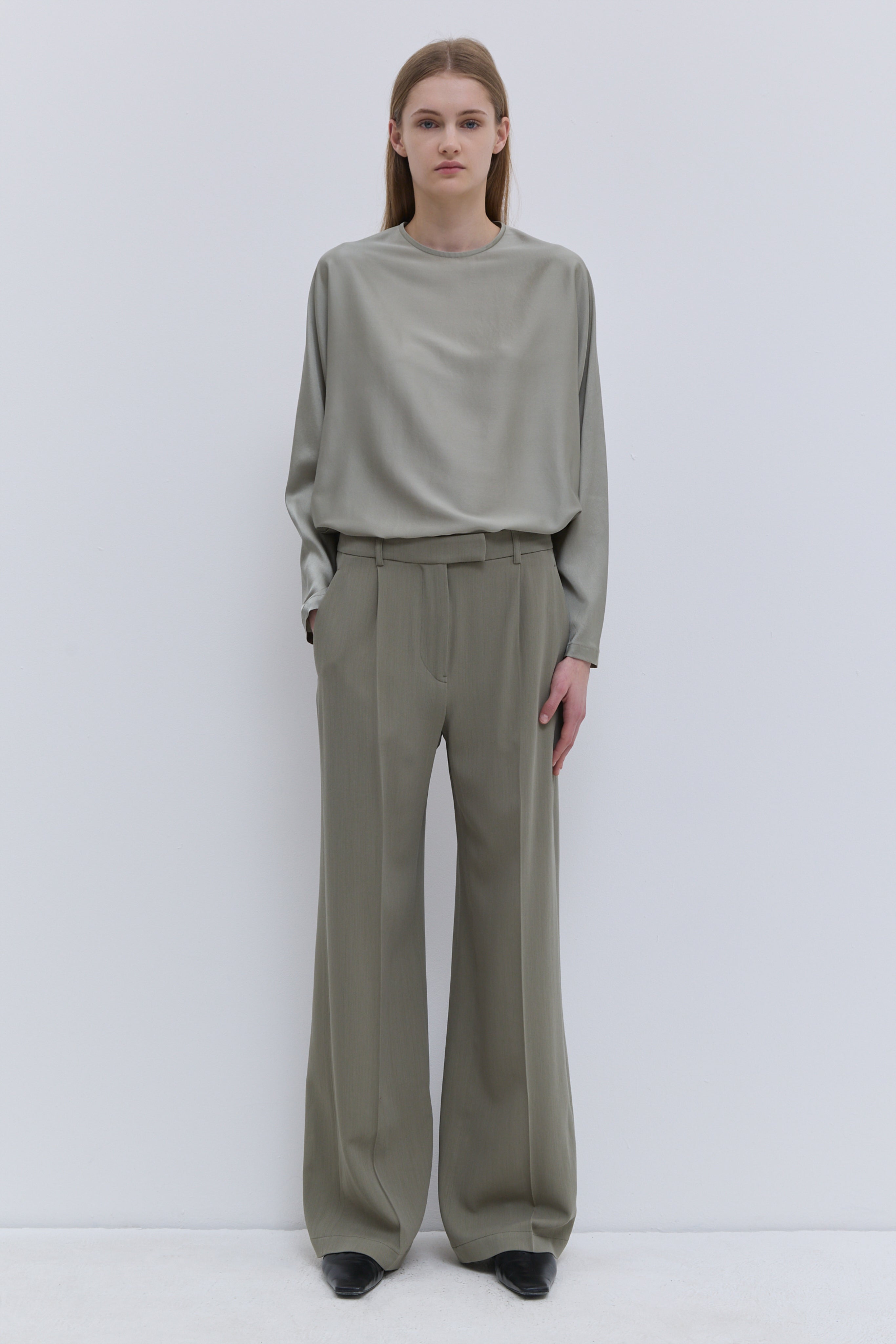 Christian Wijnants Laurel Cloud wool straight-leg trousers with tailored front crease, front view