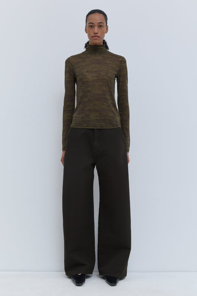 Dark forest wide-leg denim pants for women with relaxed fit front view christian wijnants
